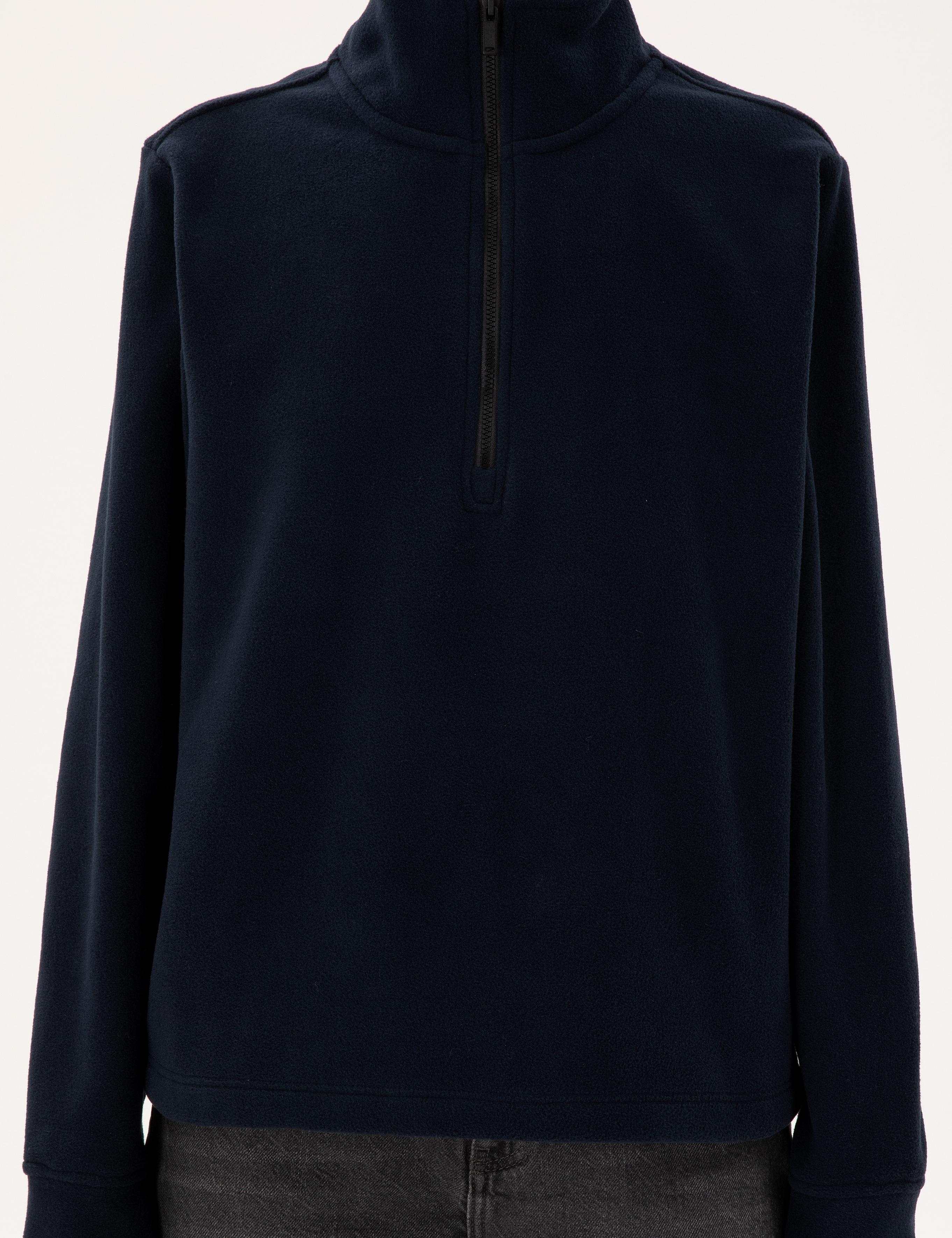 Lacivert Comfort Fit Fermuarlı Polar Sweatshirt