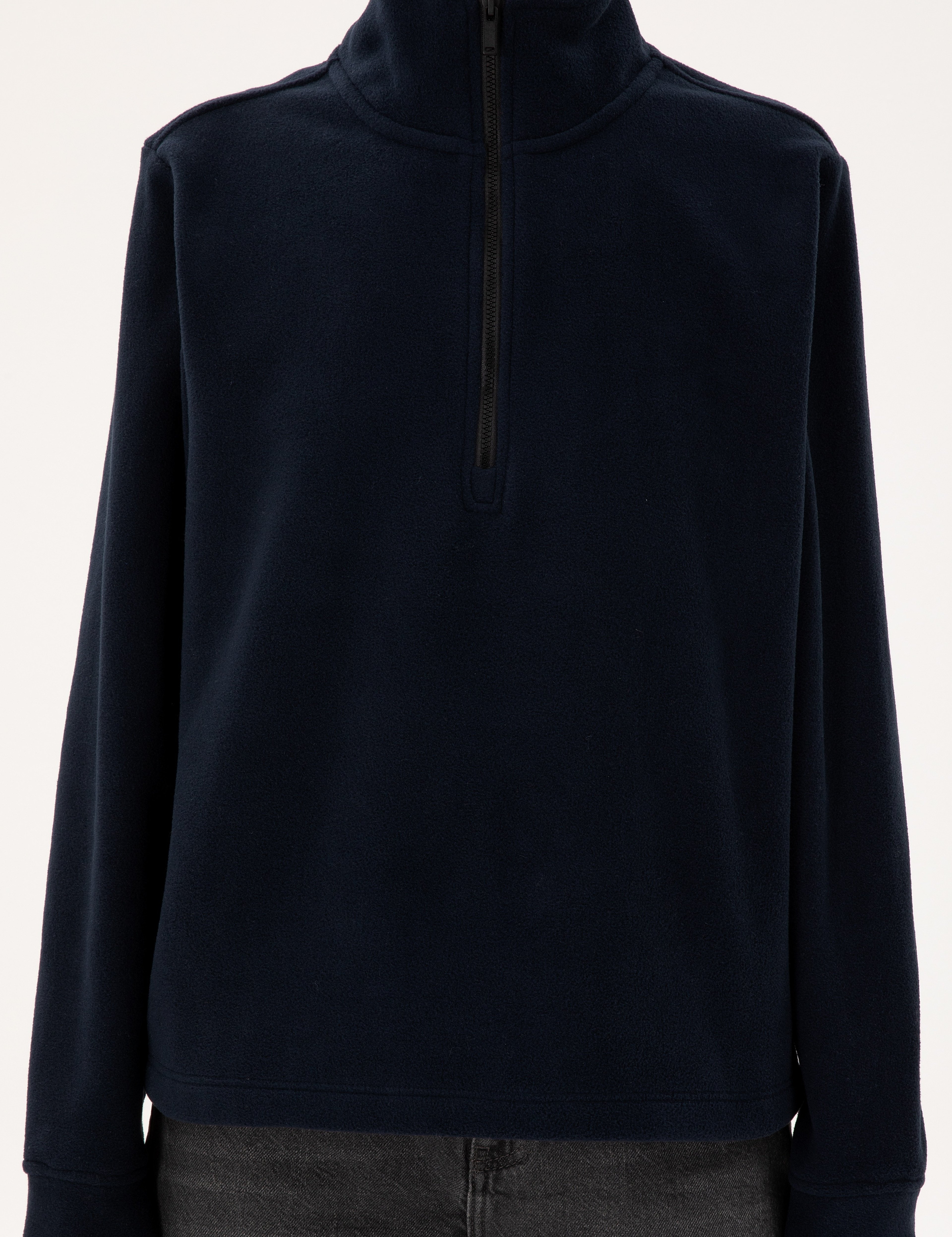 Lacivert Comfort Fit Fermuarlı Polar Sweatshirt - Image 6