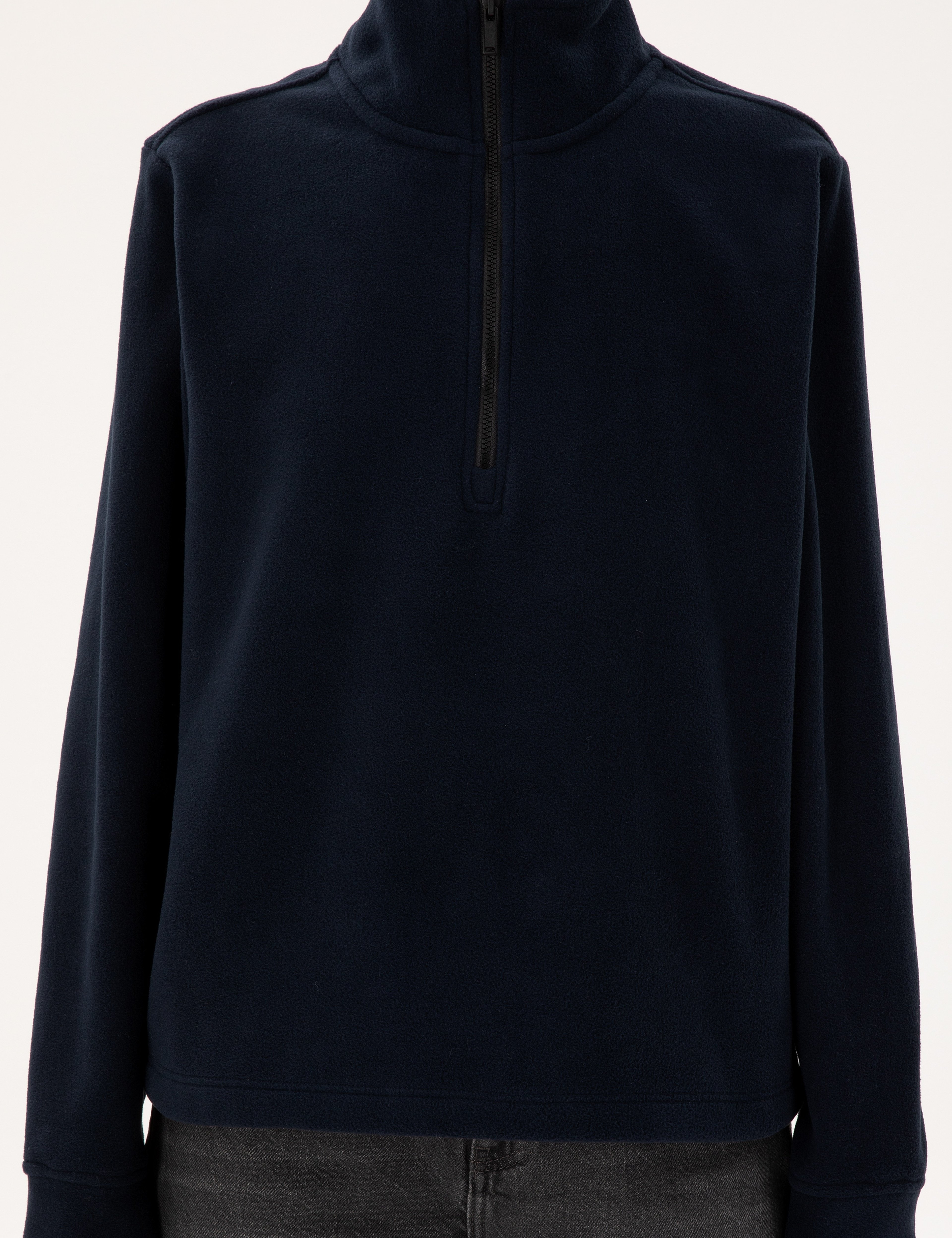 Lacivert Comfort Fit Fermuarlı Polar Sweatshirt