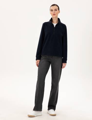 Lacivert Comfort Fit Fermuarlı Polar Sweatshirt