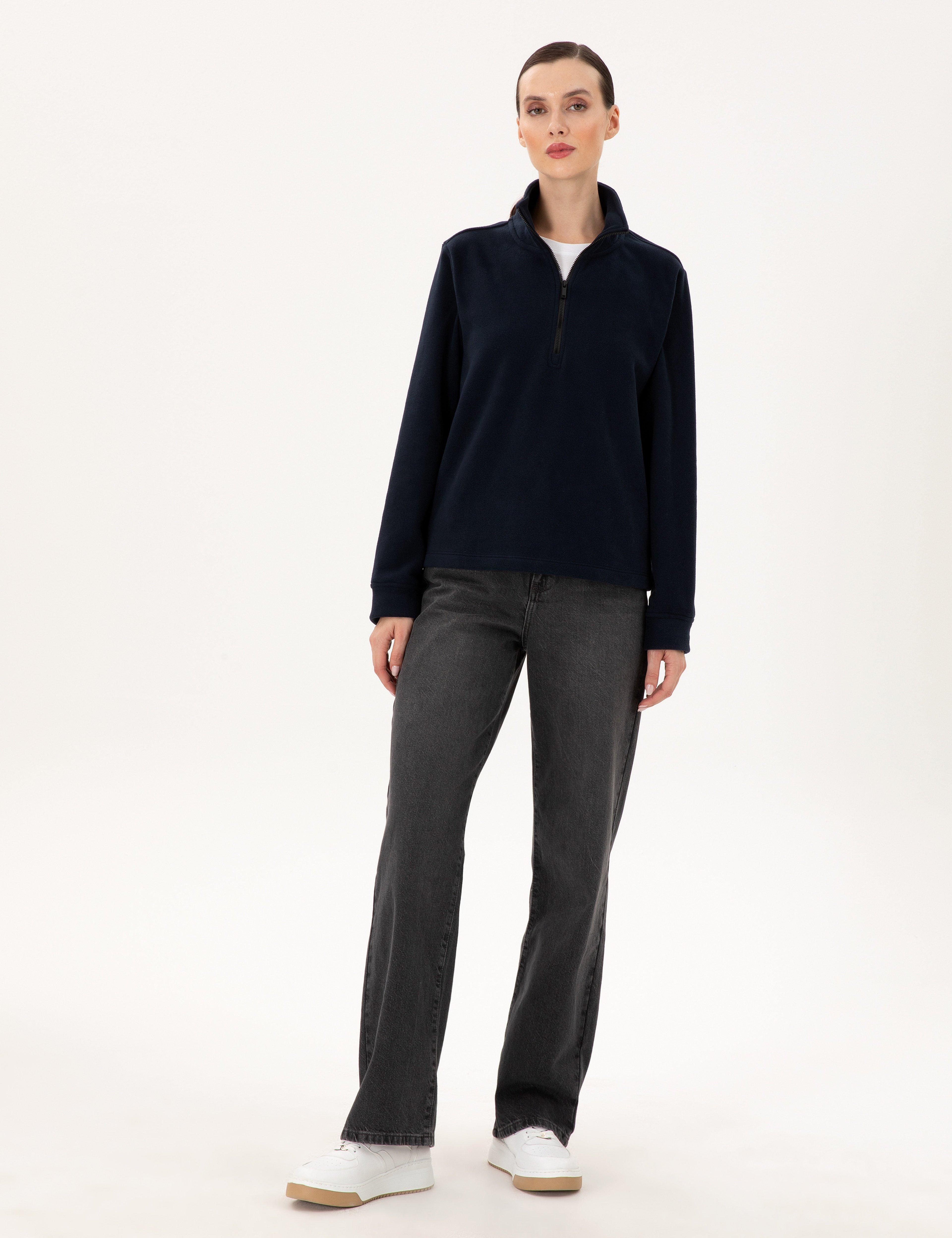 Lacivert Comfort Fit Fermuarlı Polar Sweatshirt
