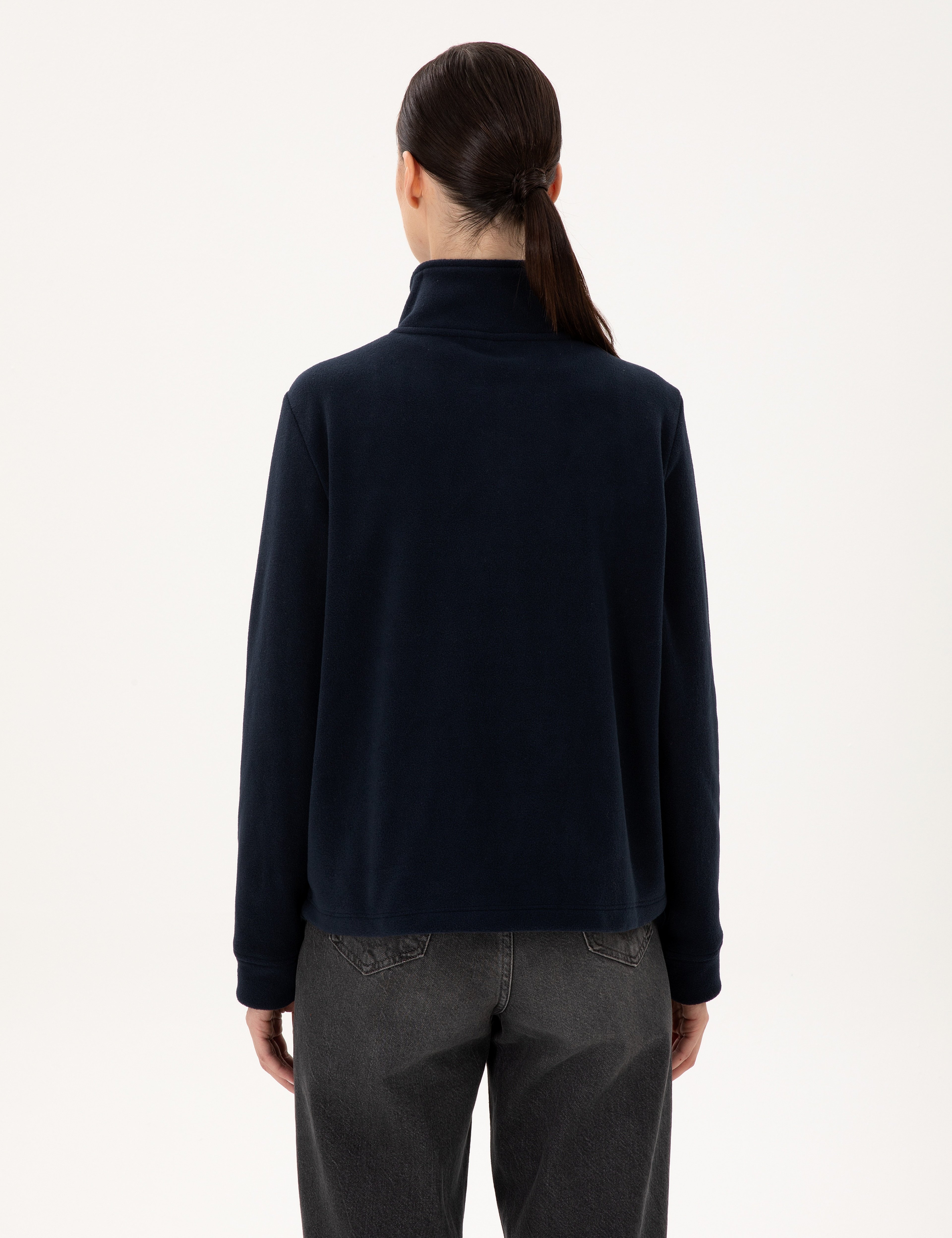 Lacivert Comfort Fit Fermuarlı Polar Sweatshirt - Image 5