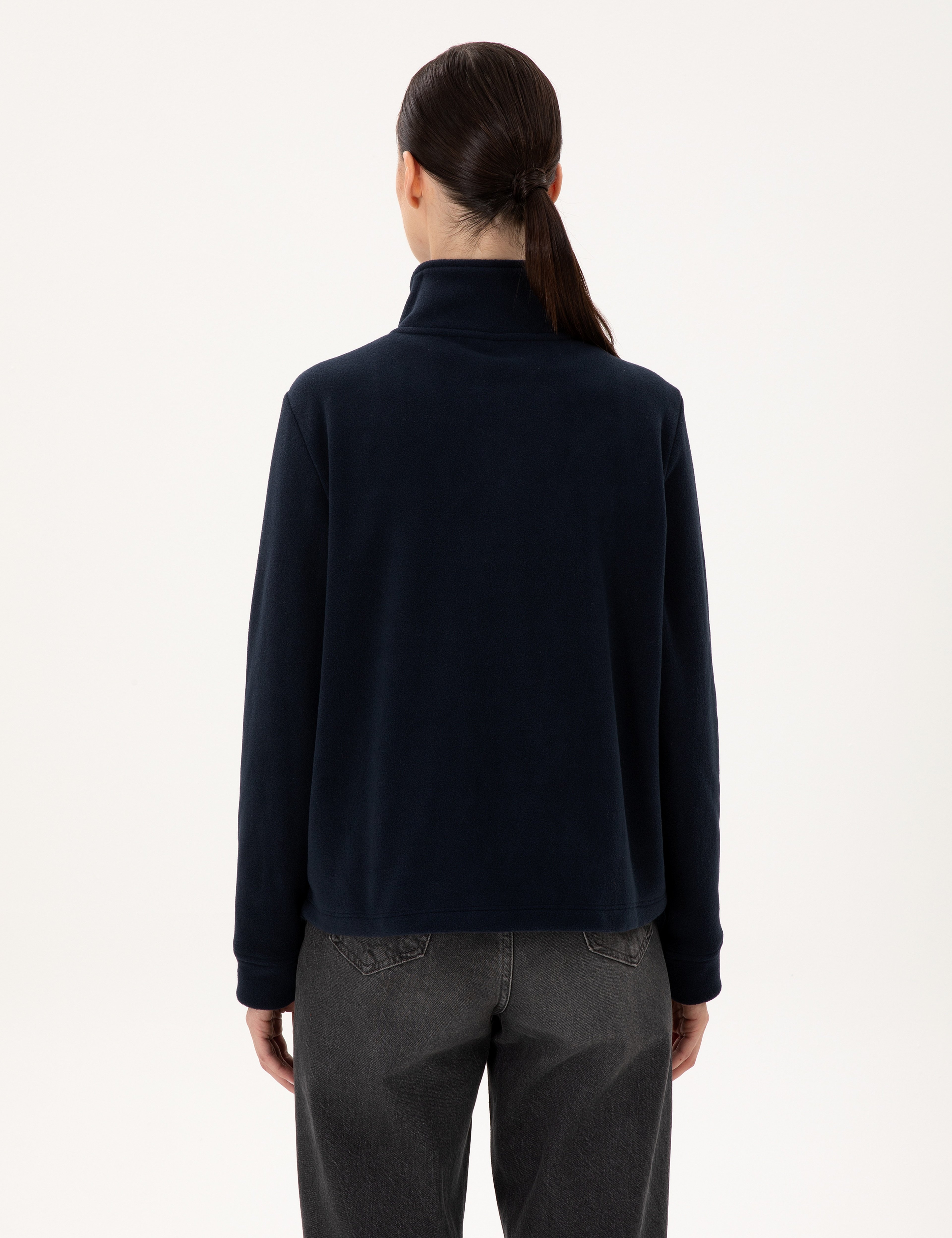 Lacivert Comfort Fit Fermuarlı Polar Sweatshirt