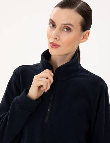 Lacivert Comfort Fit Fermuarlı Polar Sweatshirt