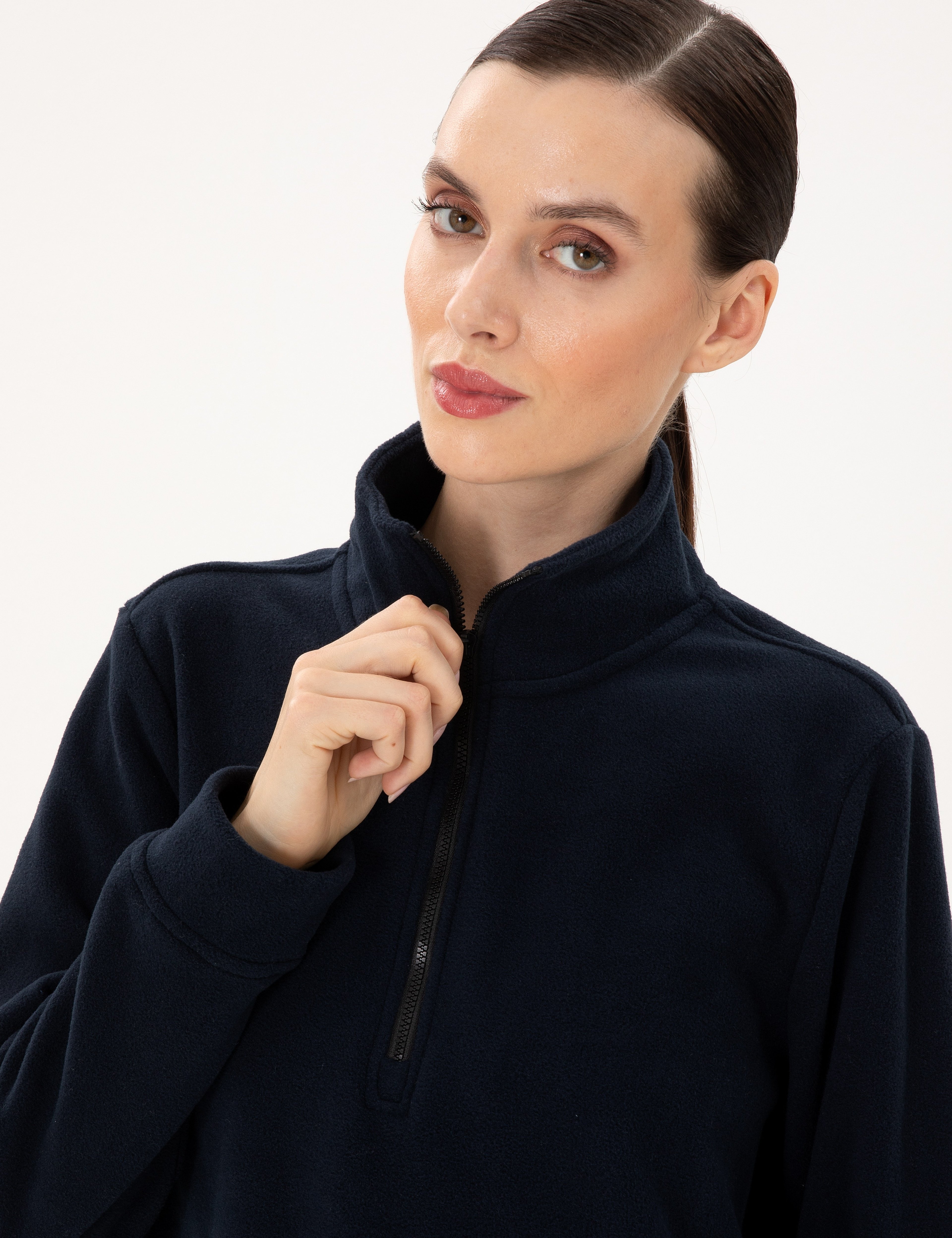 Lacivert Comfort Fit Fermuarlı Polar Sweatshirt
