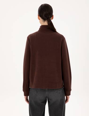 Kahverengi Comfort Fit Fermuarlı Polar Sweatshirt