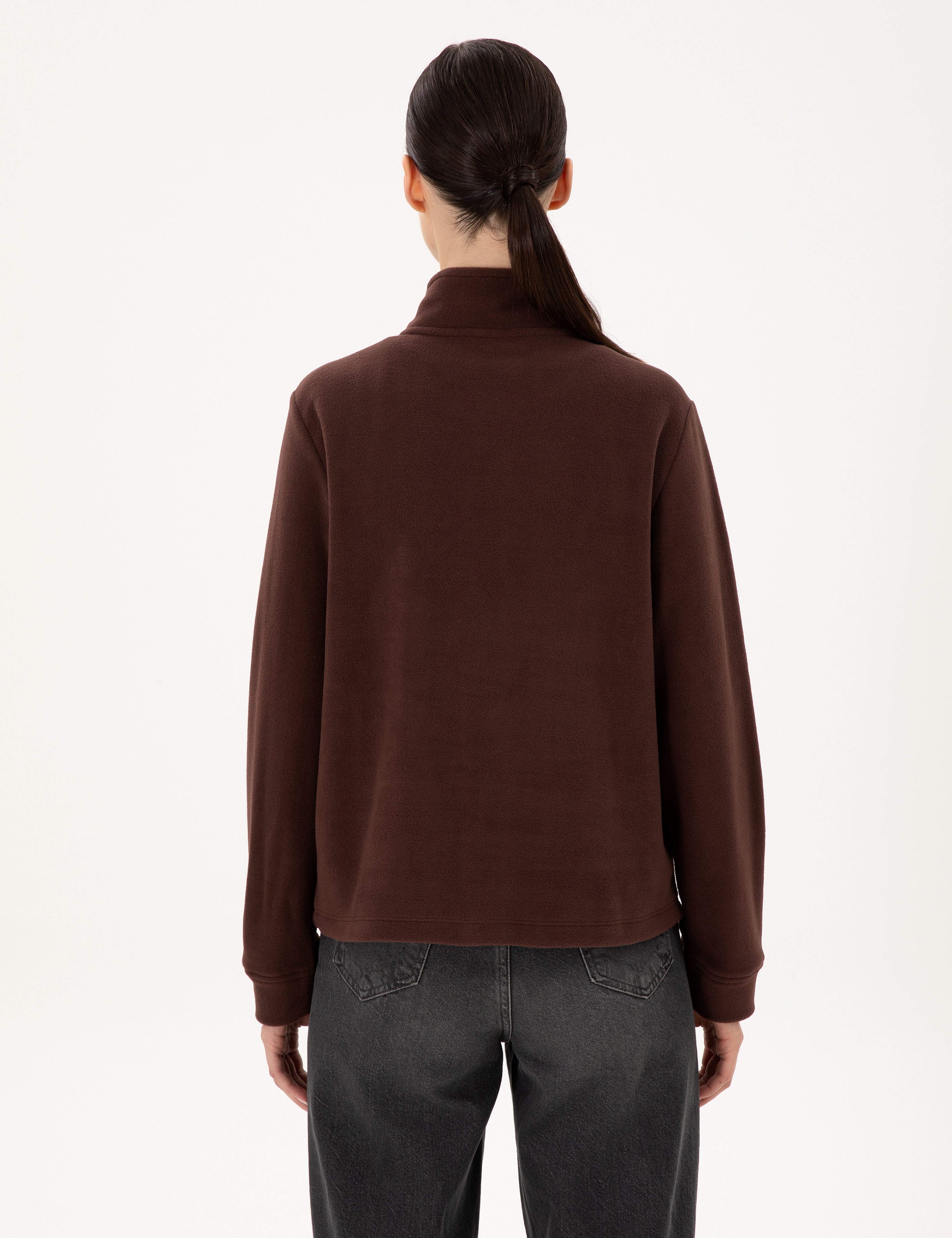 Kahverengi Comfort Fit Fermuarlı Polar Sweatshirt