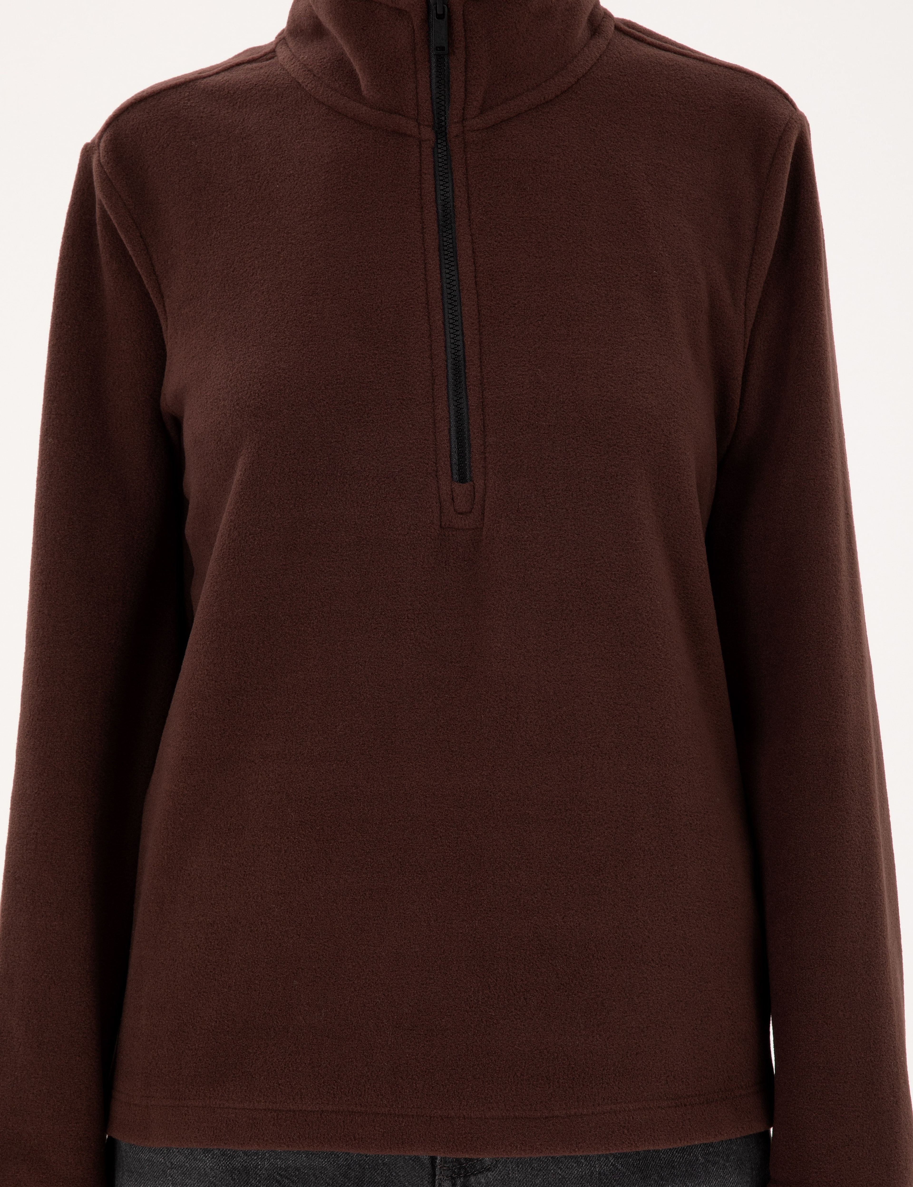 Kahverengi Comfort Fit Fermuarlı Polar Sweatshirt - Image 6