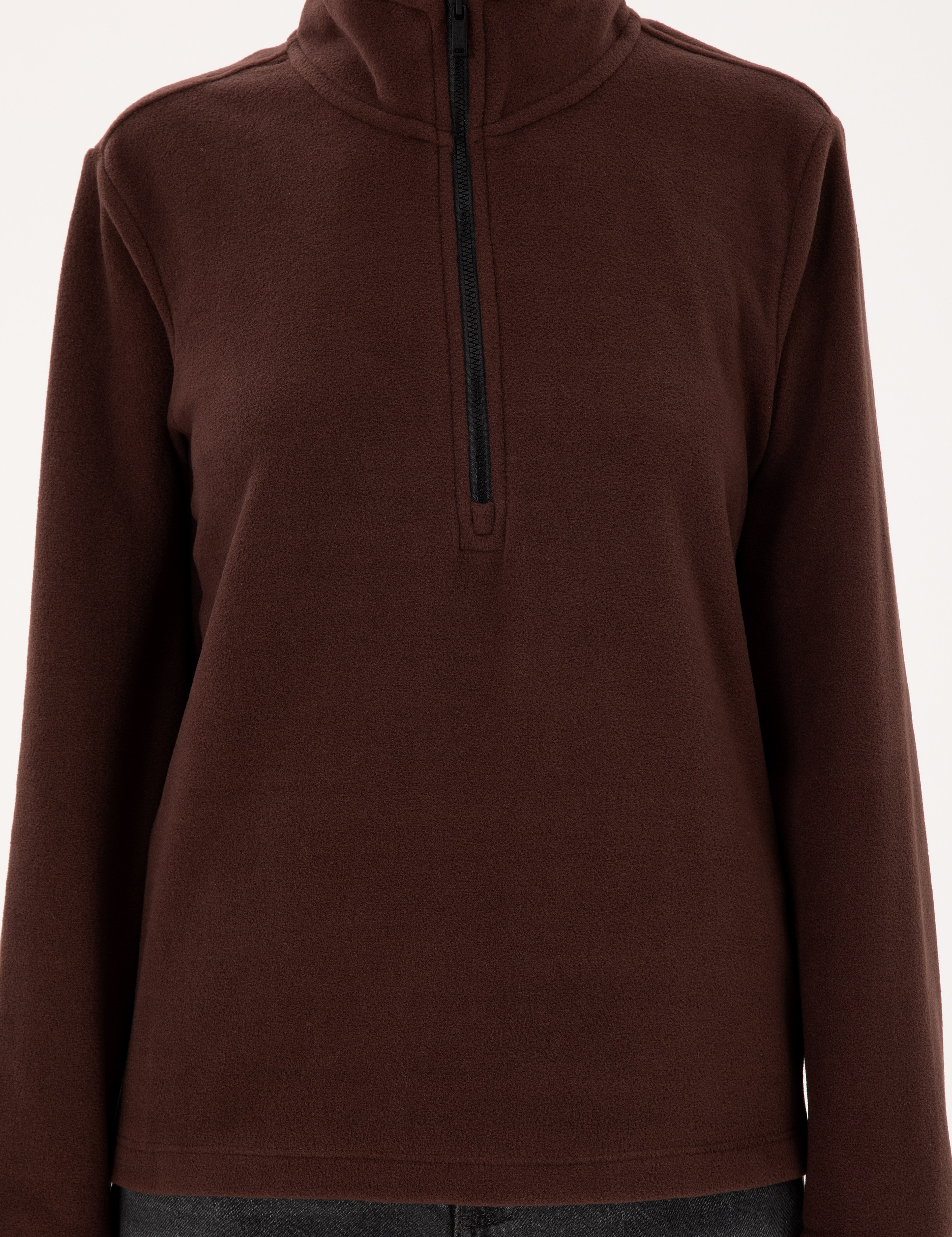 Kahverengi Comfort Fit Fermuarlı Polar Sweatshirt