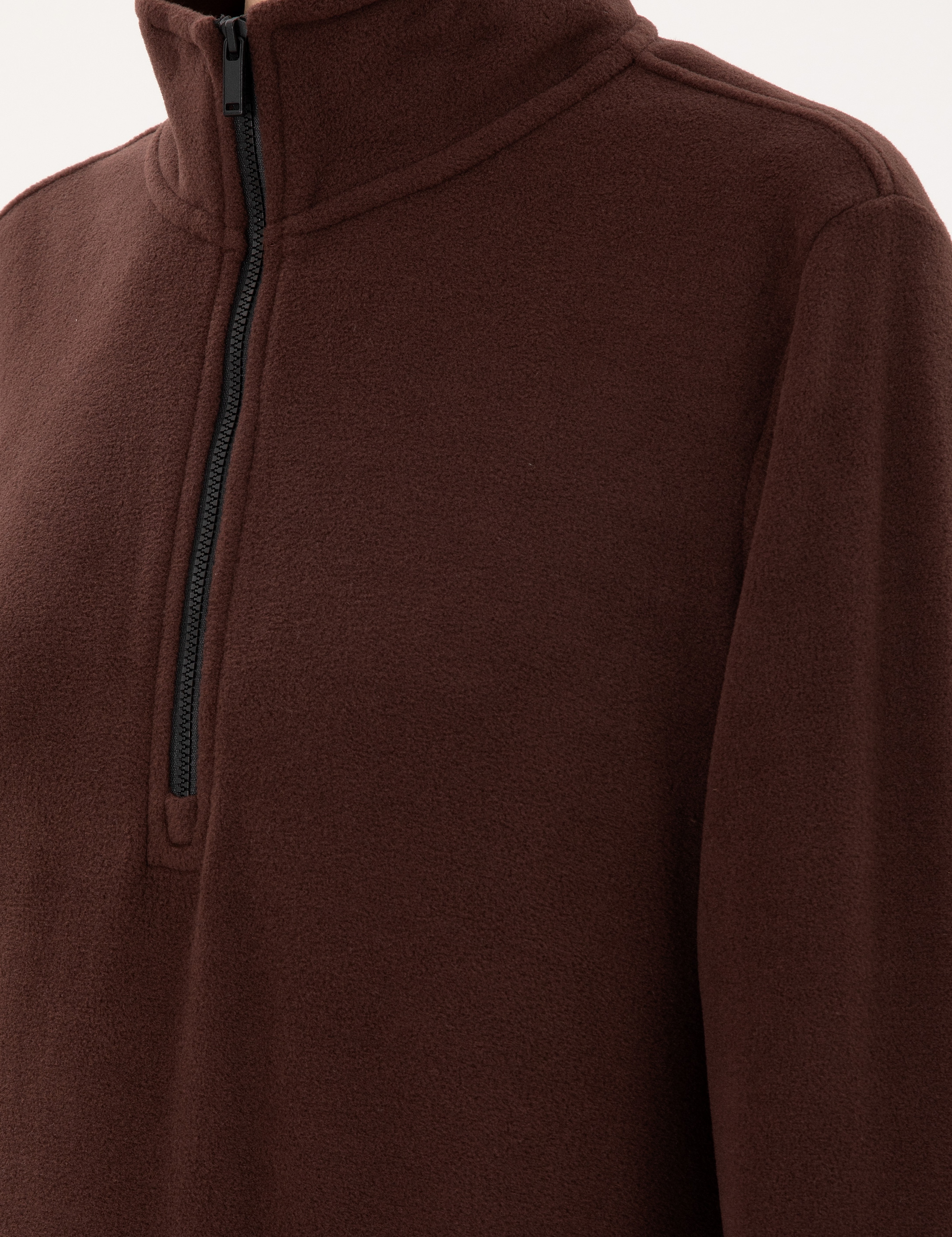 Kahverengi Comfort Fit Fermuarlı Polar Sweatshirt - Image 7