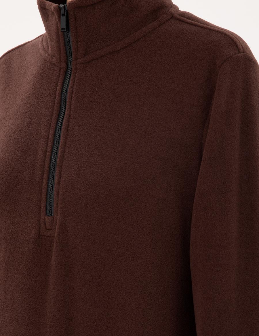 Kahverengi Comfort Fit Fermuarlı Polar Sweatshirt