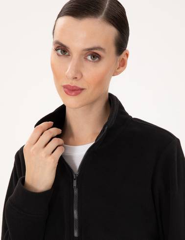 Siyah Comfort Fit Fermuarlı Polar Sweatshirt