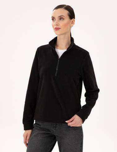 Siyah Comfort Fit Fermuarlı Polar Sweatshirt