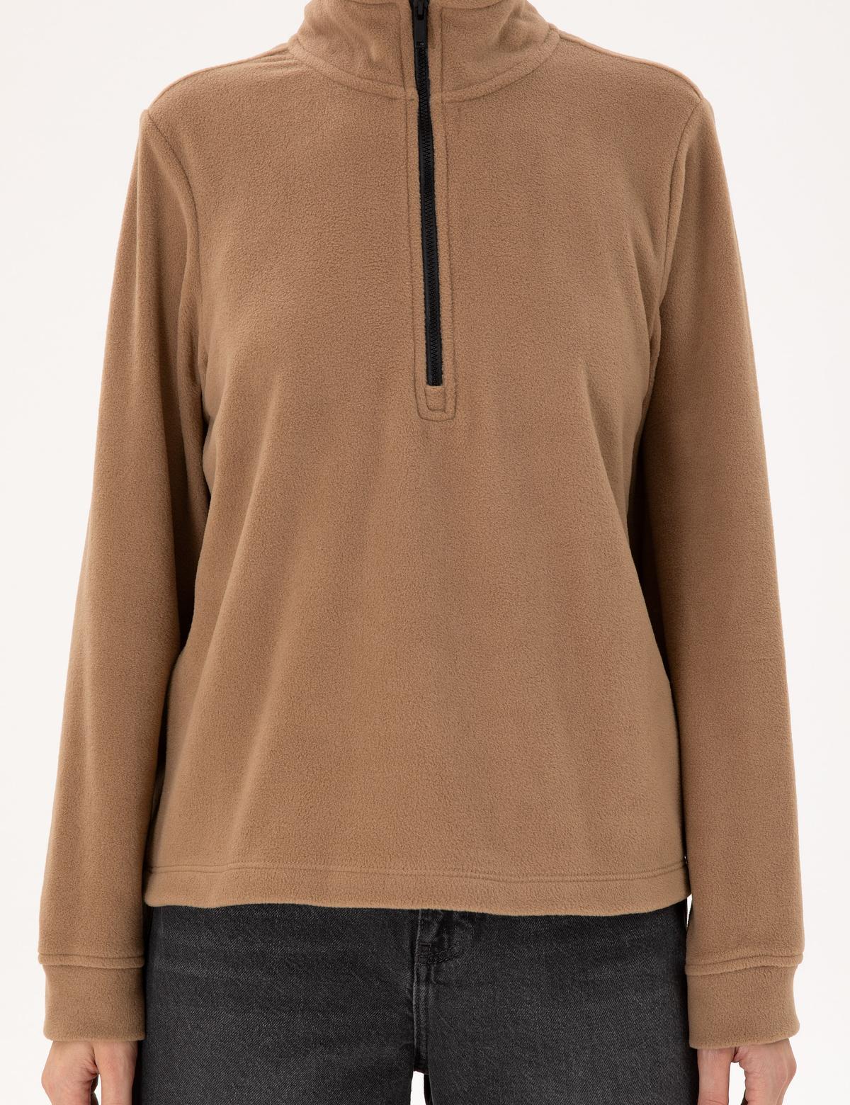 Camel Comfort Fit Fermuarlı Polar Sweatshirt - 50300846035