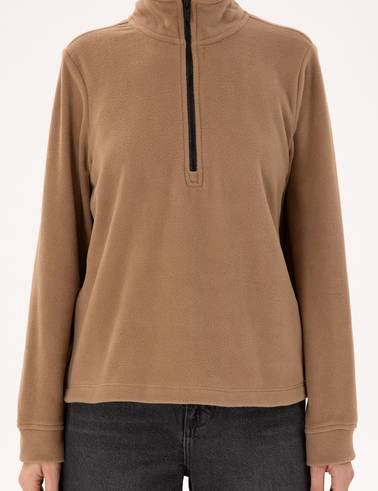 Camel Comfort Fit Fermuarlı Polar Sweatshirt