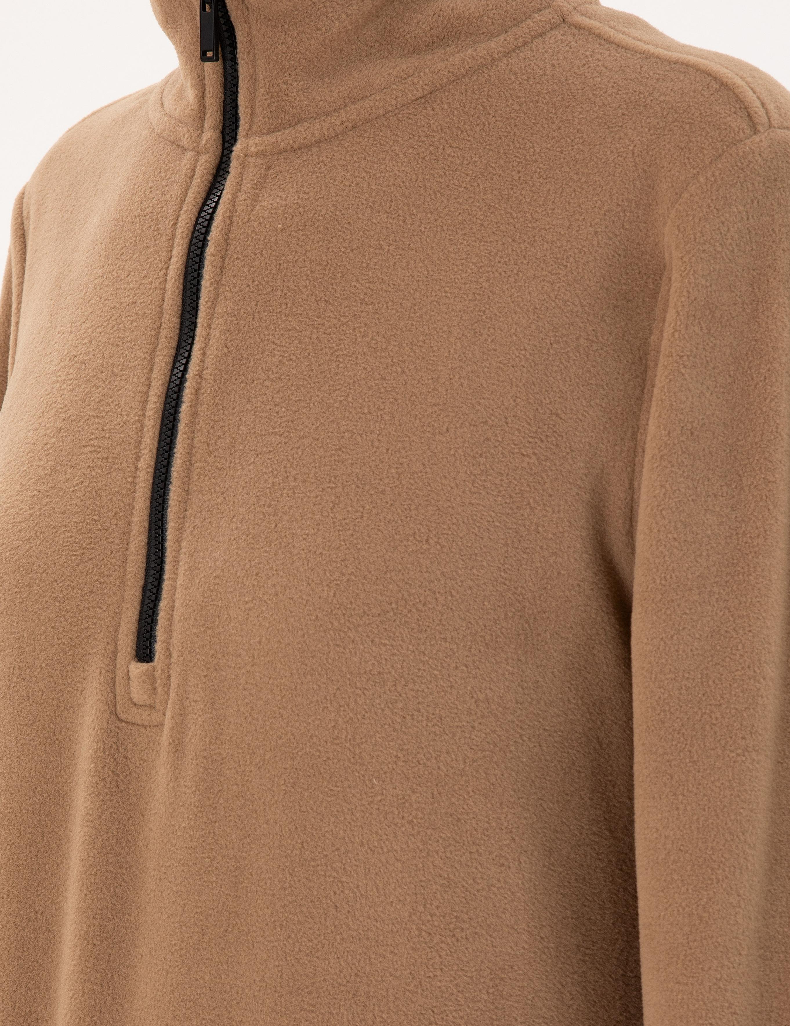Camel Comfort Fit Fermuarlı Polar Sweatshirt