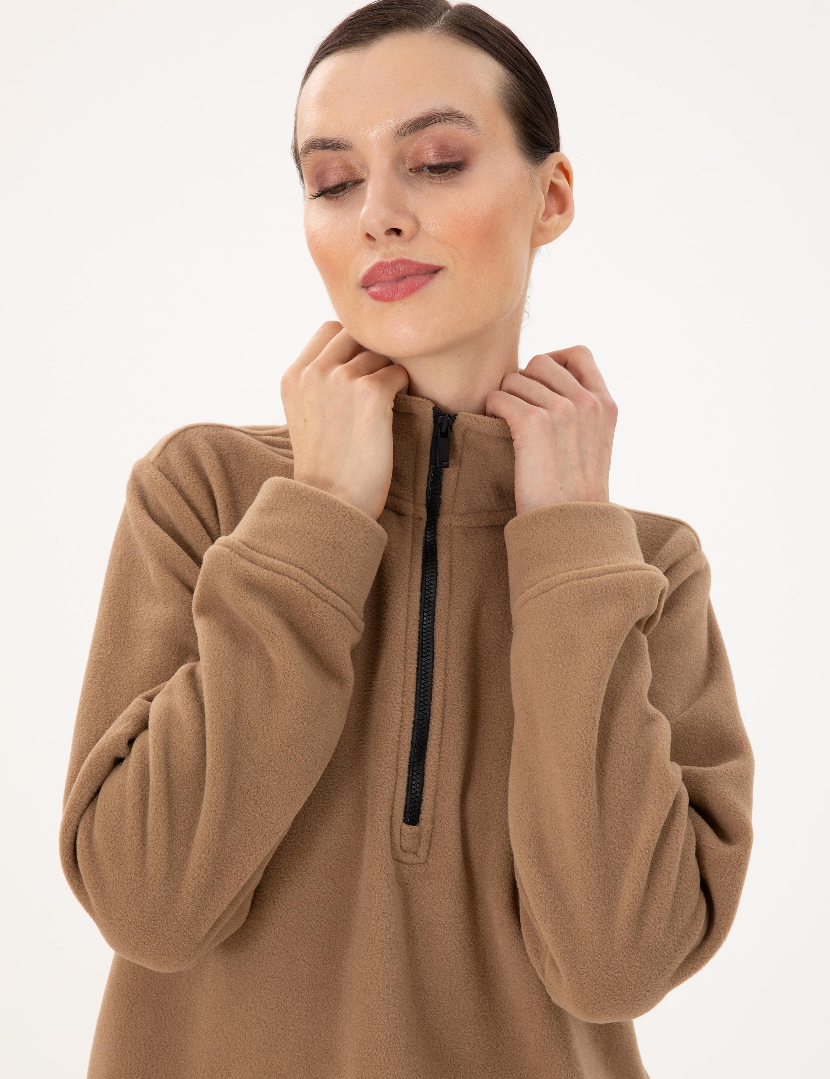 Camel Comfort Fit Fermuarlı Polar Sweatshirt