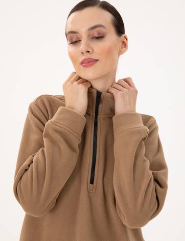 Camel Comfort Fit Fermuarlı Polar Sweatshirt