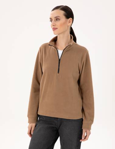 Camel Comfort Fit Fermuarlı Polar Sweatshirt