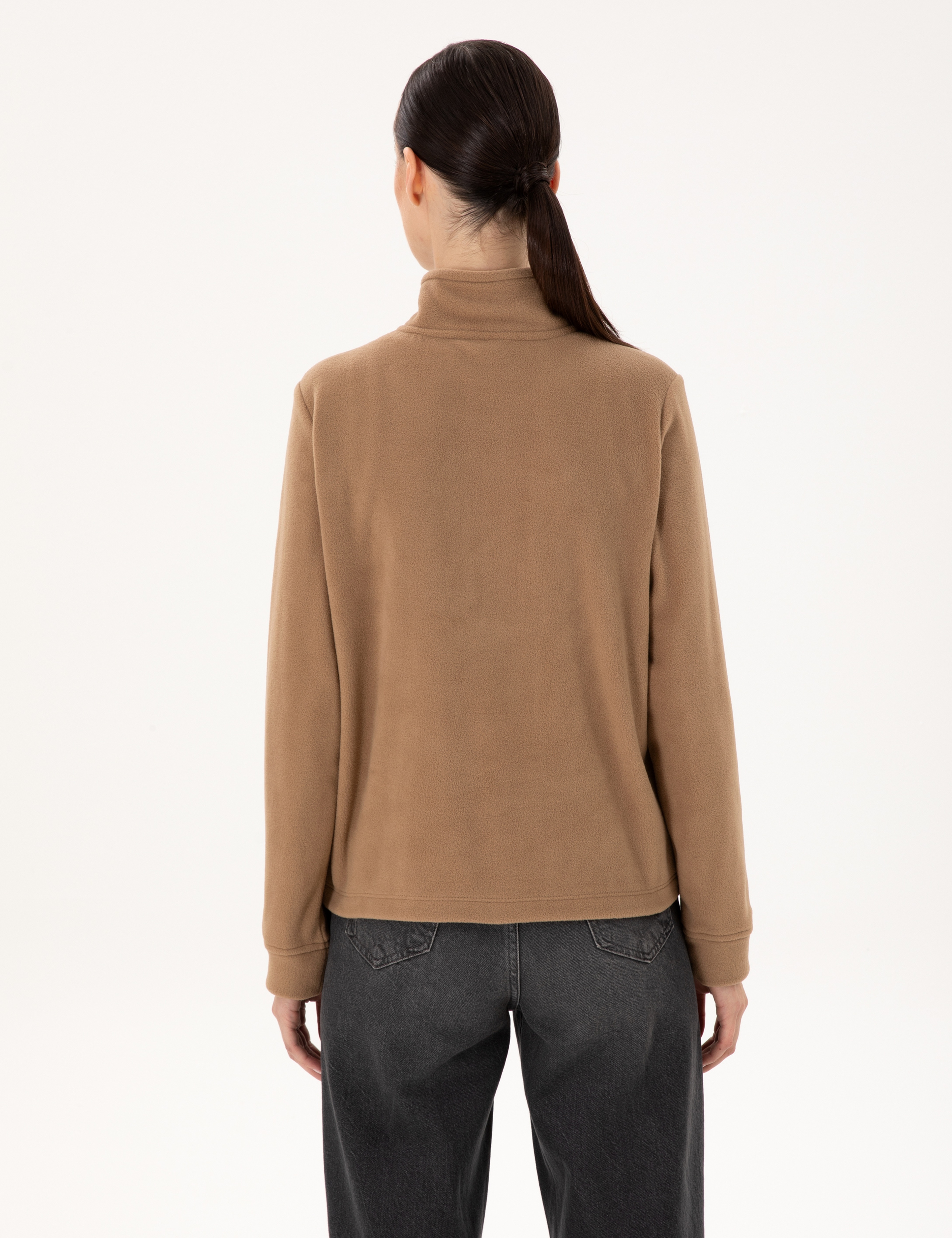 Camel Comfort Fit Fermuarlı Polar Sweatshirt - Image 5