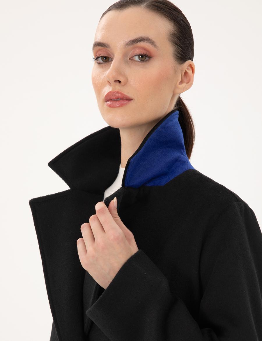 Siyah Comfort Fit Kaşe Kaban