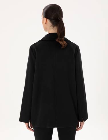 Siyah Comfort Fit Yün Karışımlı Kaşe Kaban