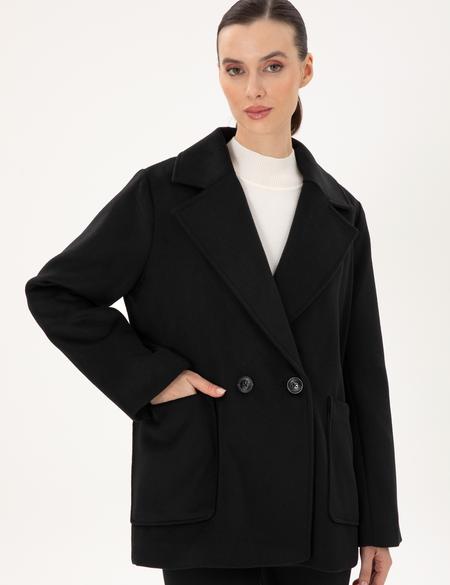 Siyah Comfort Fit Kaşe Kaban - 50296074015