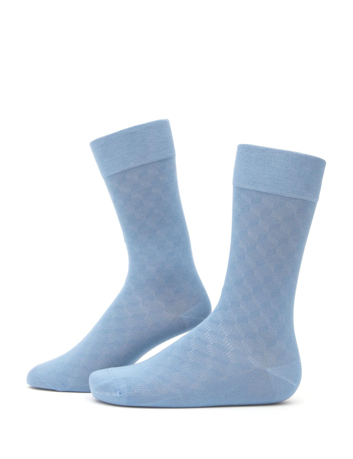 Erkek Bambu Karışımlı Mavi Soket Desenli Çorap