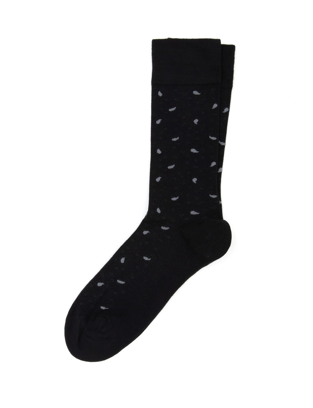 Erkek Bambu Karışımlı Siyah Soket Desenli Çorap - 50304464001