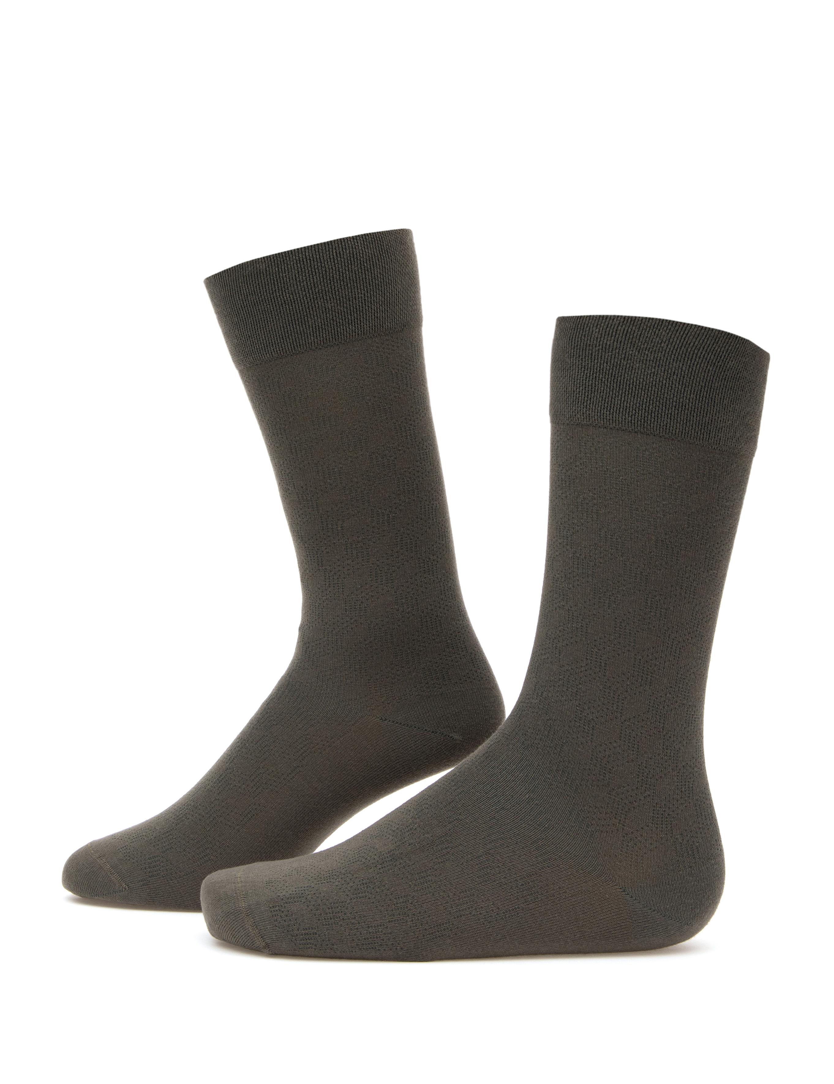 Erkek Bambu Karışımlı Haki Soket Desenli Çorap