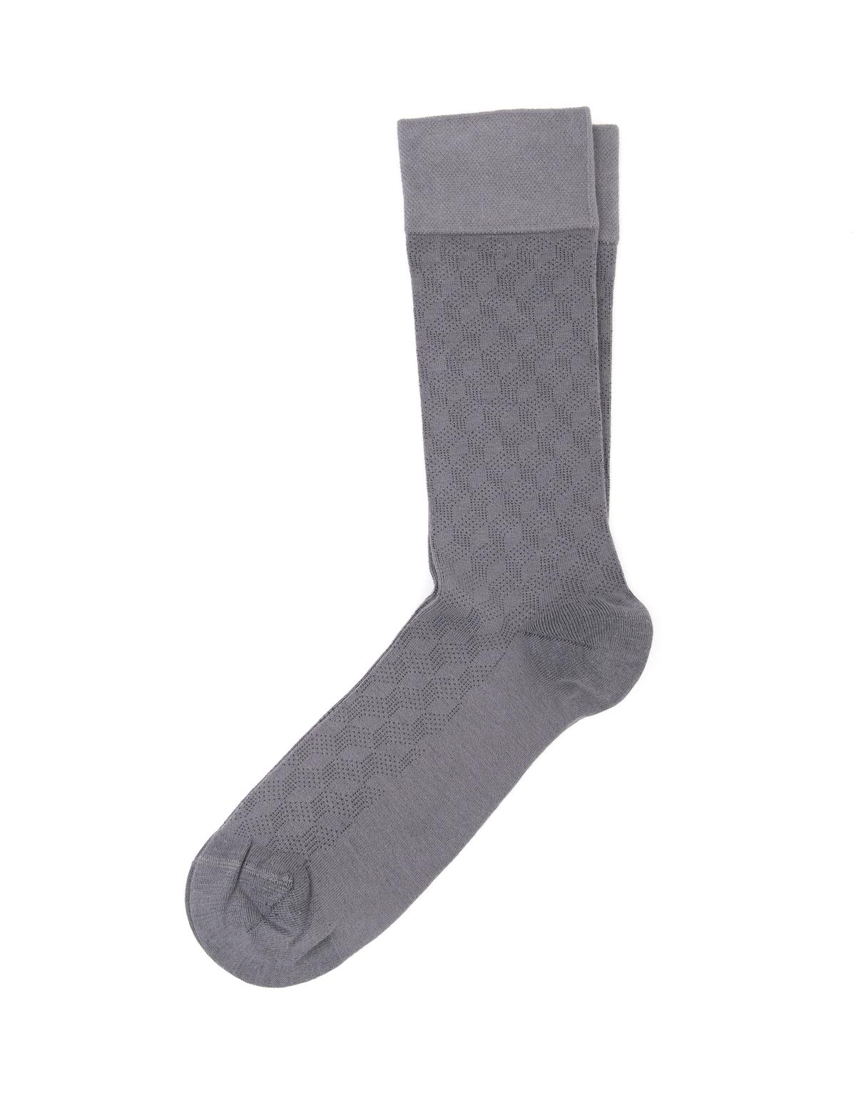 Erkek Bambu Karışımlı Gri Soket Desenli Çorap - 50304463002