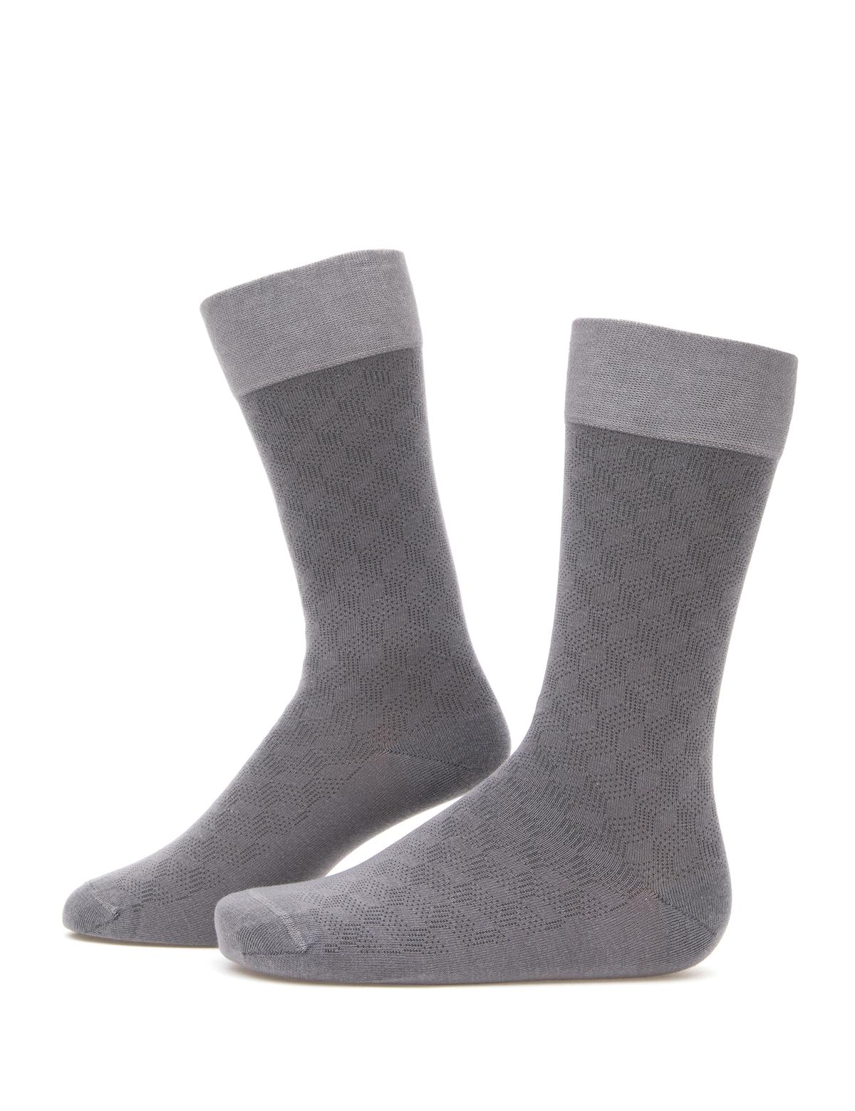 Erkek Bambu Karışımlı Gri Soket Desenli Çorap