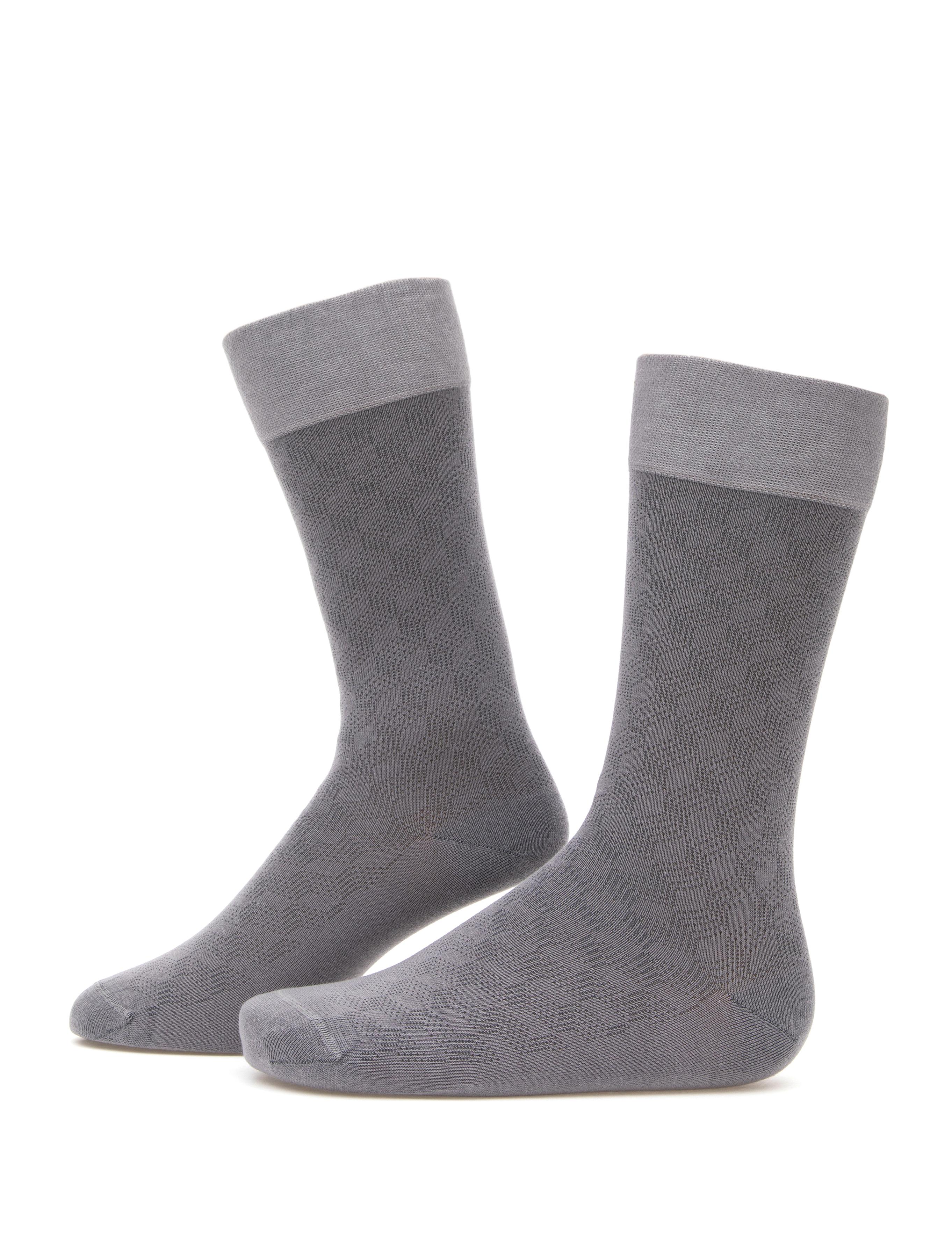 Erkek Bambu Karışımlı Gri Soket Desenli Çorap