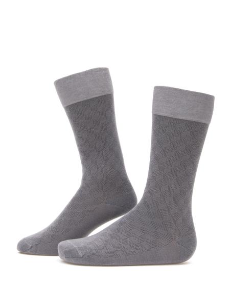 Erkek Bambu Karışımlı Gri Soket Desenli Çorap - 50304463002