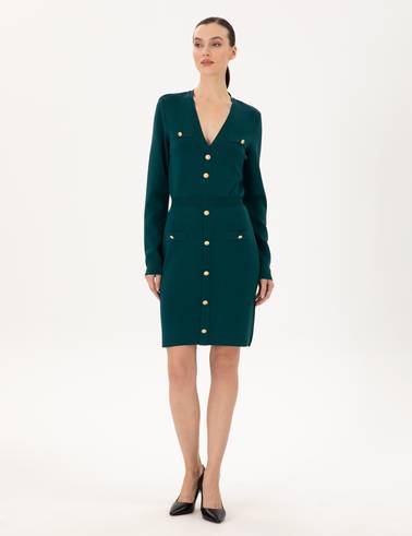 Koyu Yeşil Slim Fit Triko Elbise
