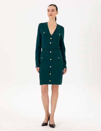 Koyu Yeşil Slim Fit Triko Elbise