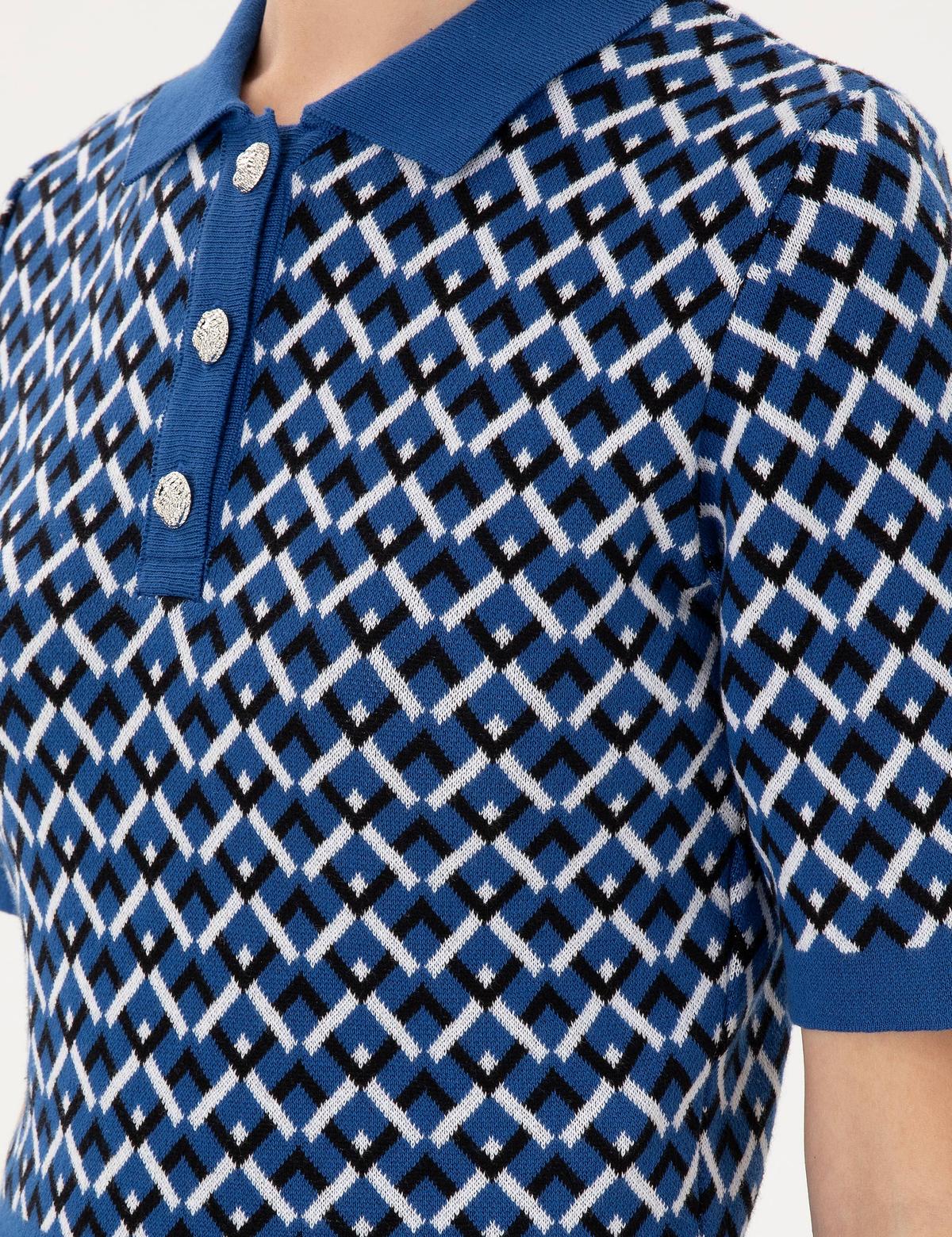 Saks Crop Top Polo Yaka Kazak - 50290547007