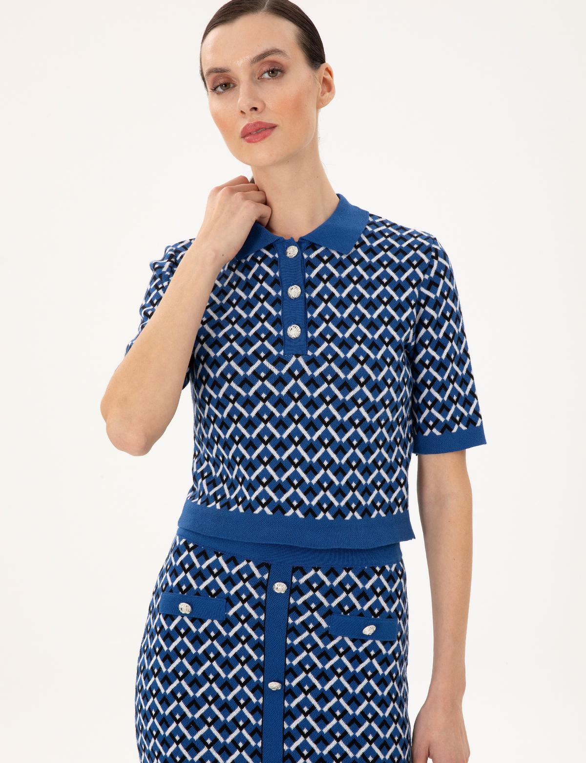 Saks Crop Top Polo Yaka Kazak - 50290547007