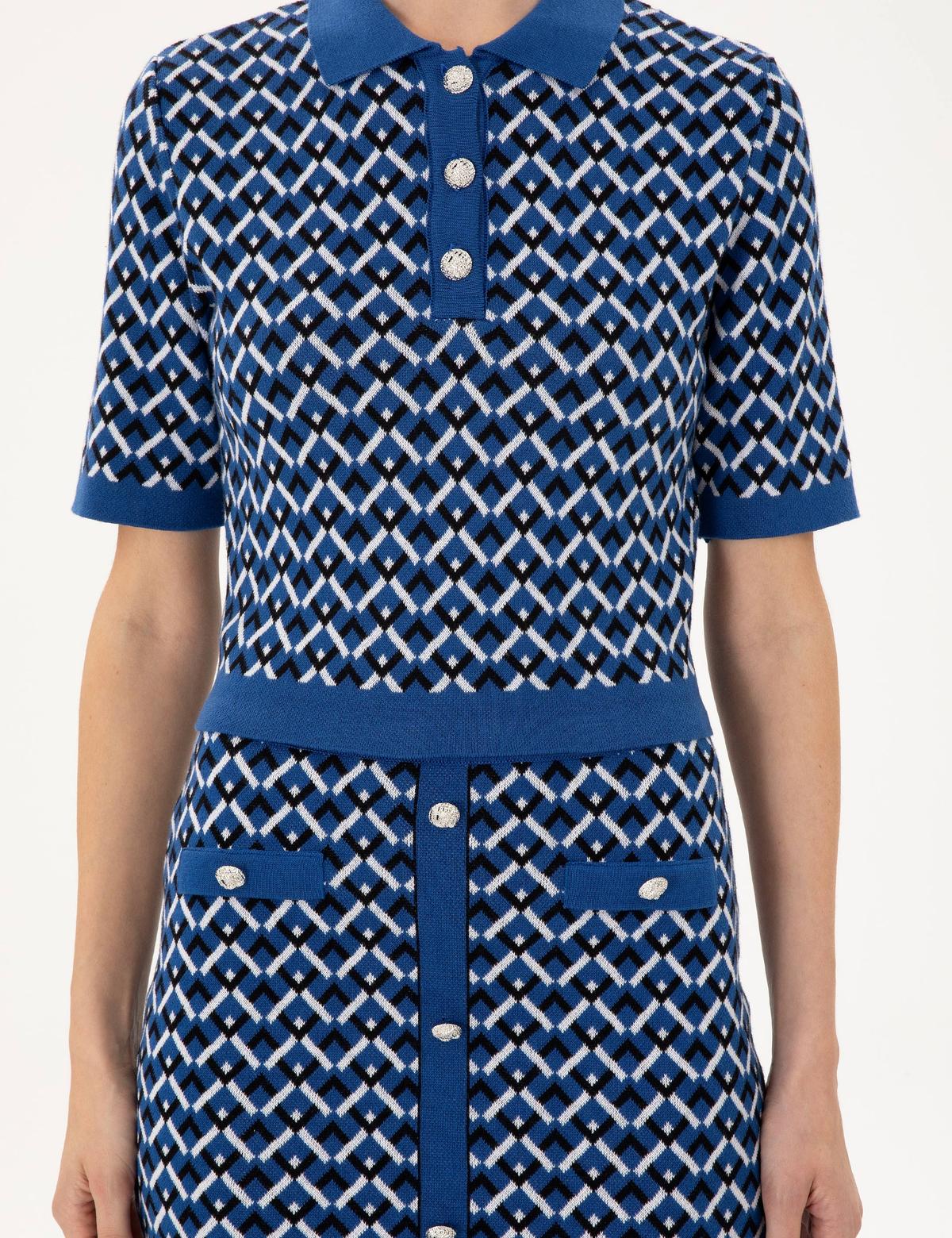 Saks Crop Top Polo Yaka Kazak - 50290547007