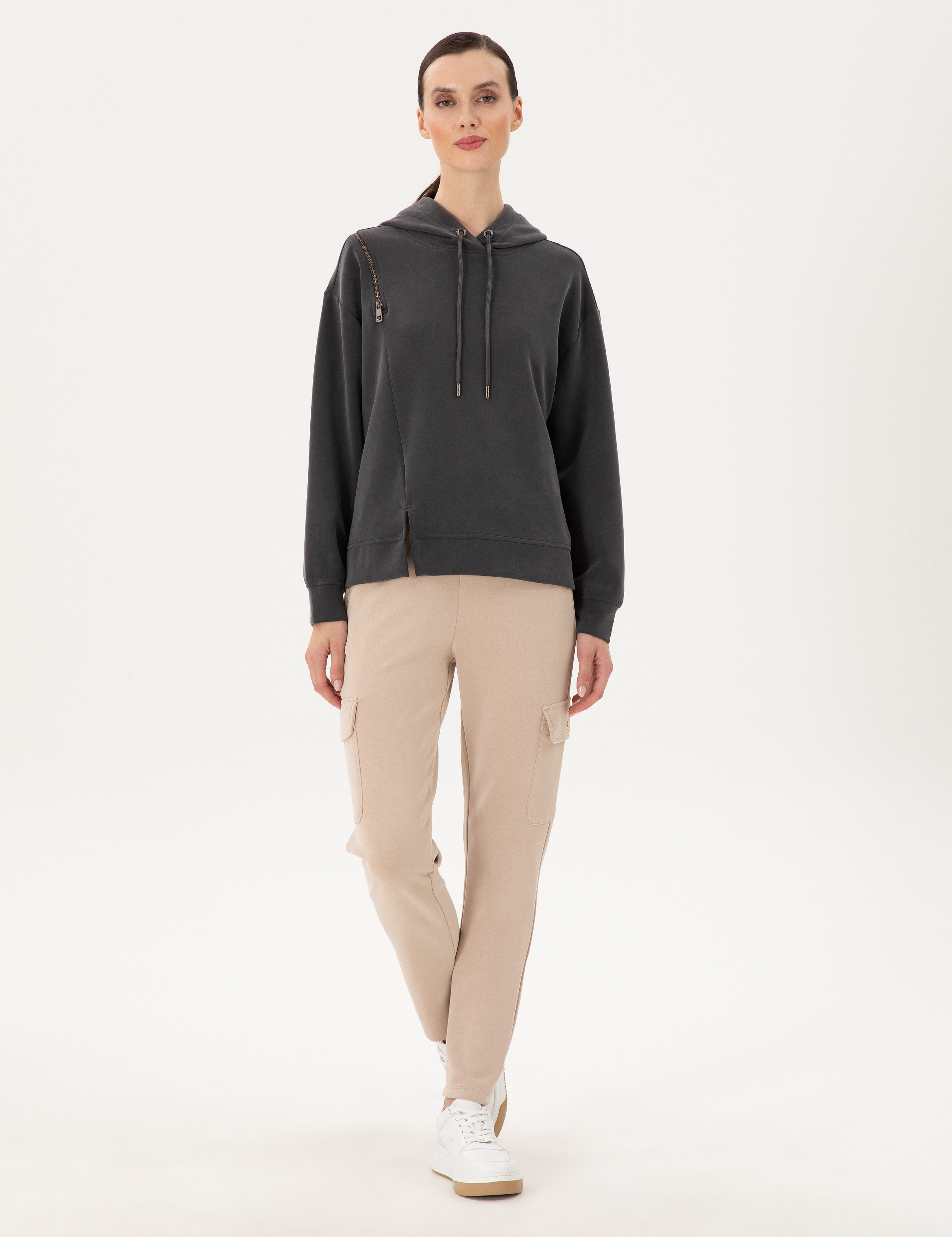 Antrasit Oversize Modal Kumaş Sweatshirt - Image 4