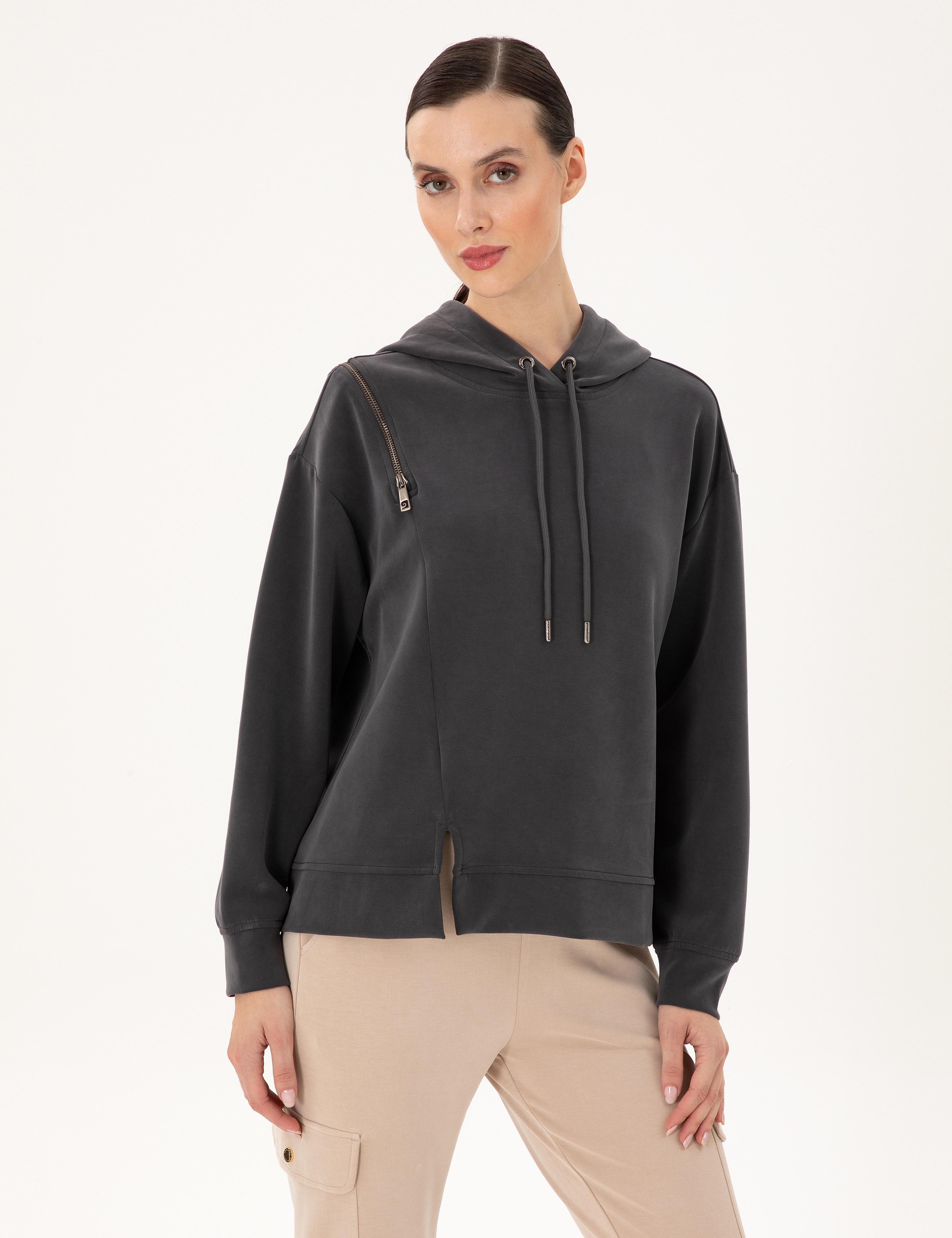 Antrasit Oversize Modal Kumaş Sweatshirt - Image 1