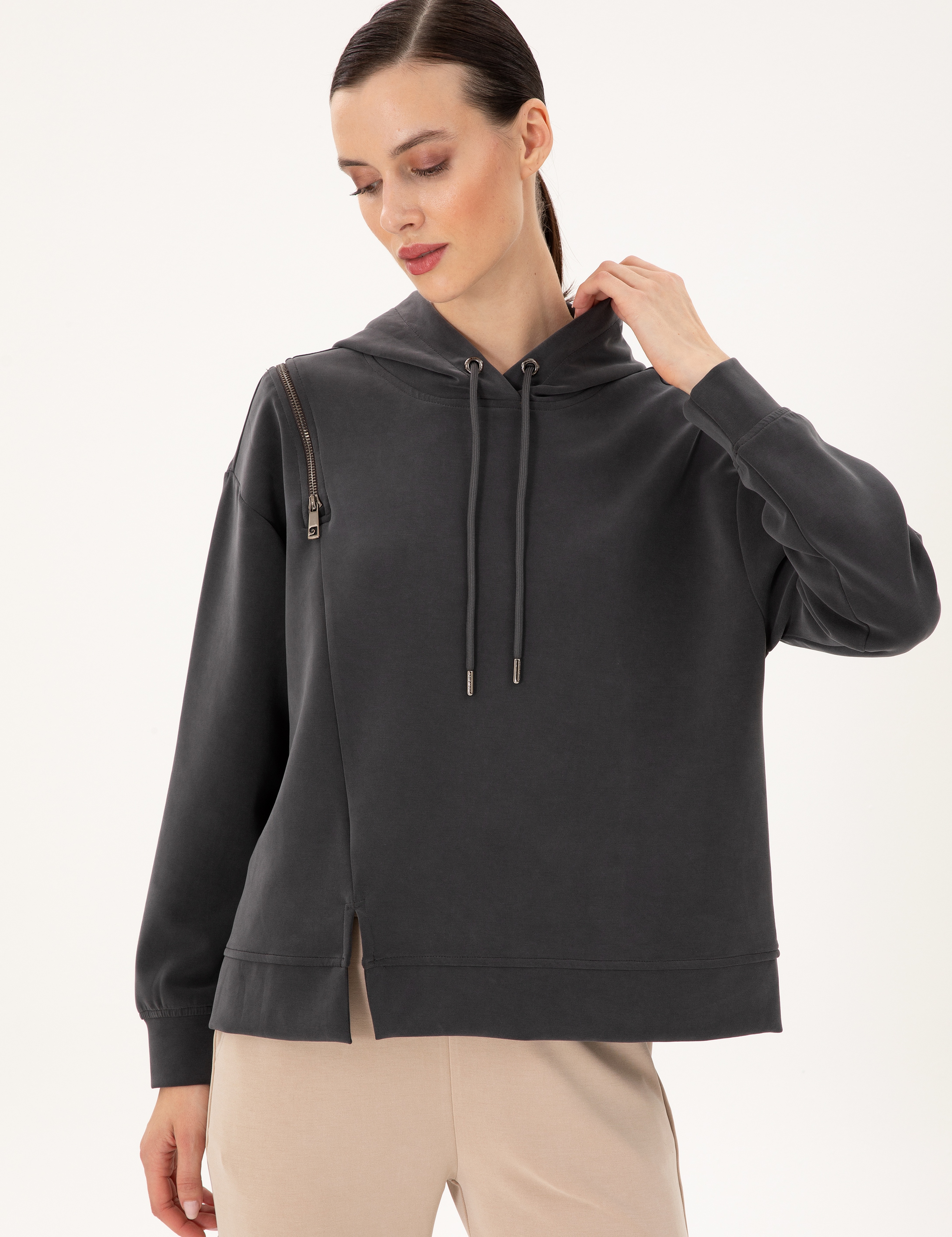 Antrasit Oversize Modal Kumaş Sweatshirt - Image 3