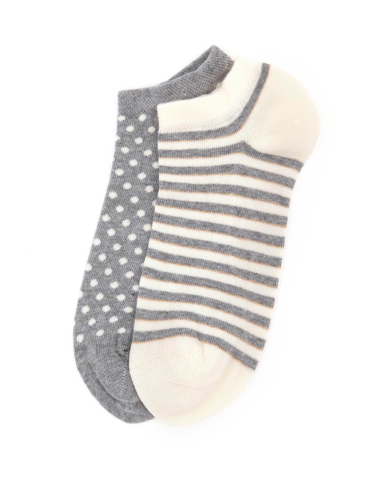 Kadın Ekru Desenli 2'li Patik Çorap