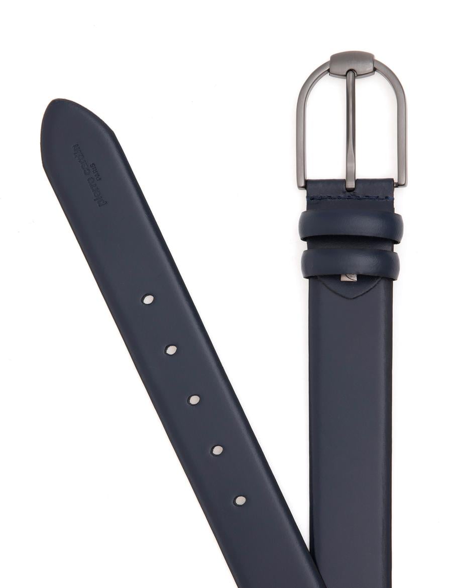 Lacivert %100 Deri Denim Kemer