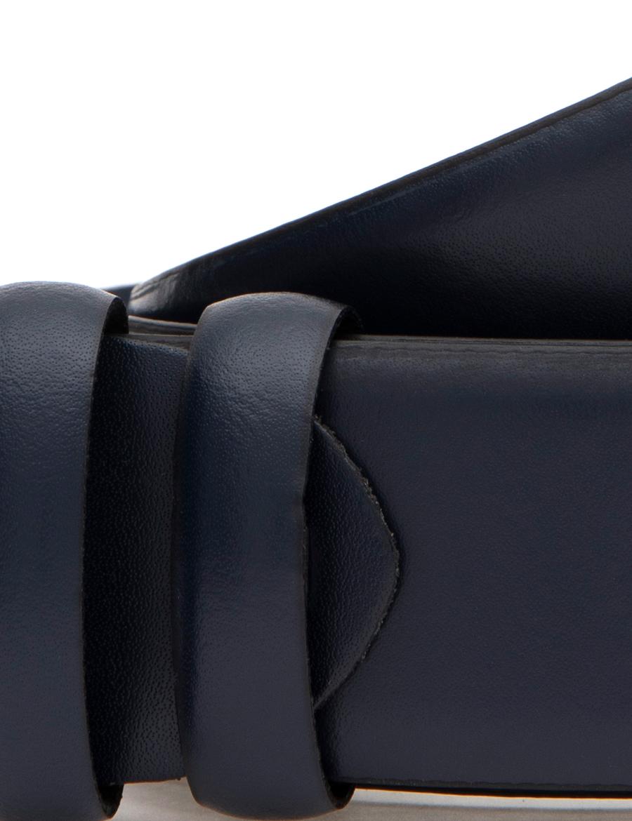 Lacivert %100 Deri Denim Kemer