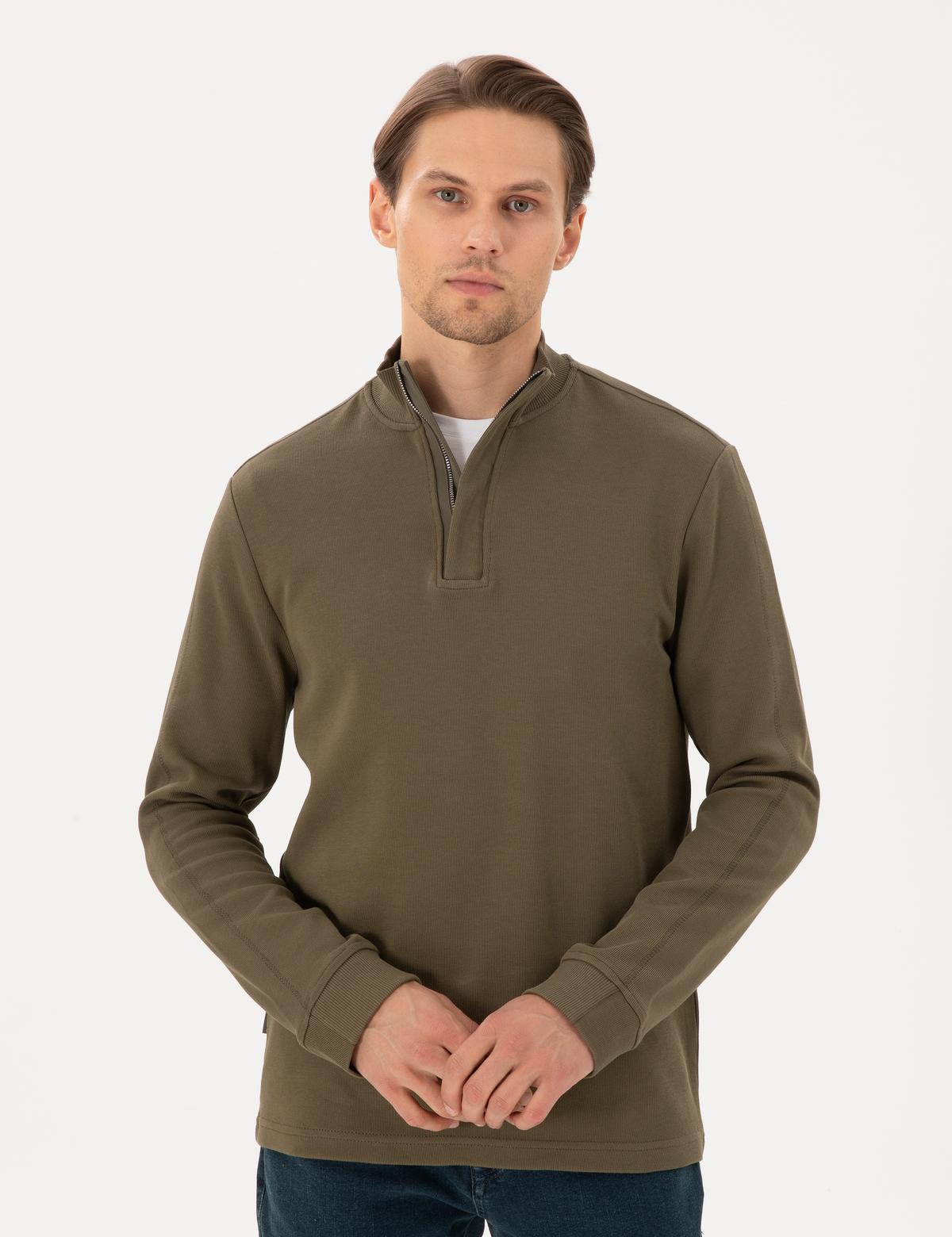 Koyu Haki Regular Fit Sweatshirt