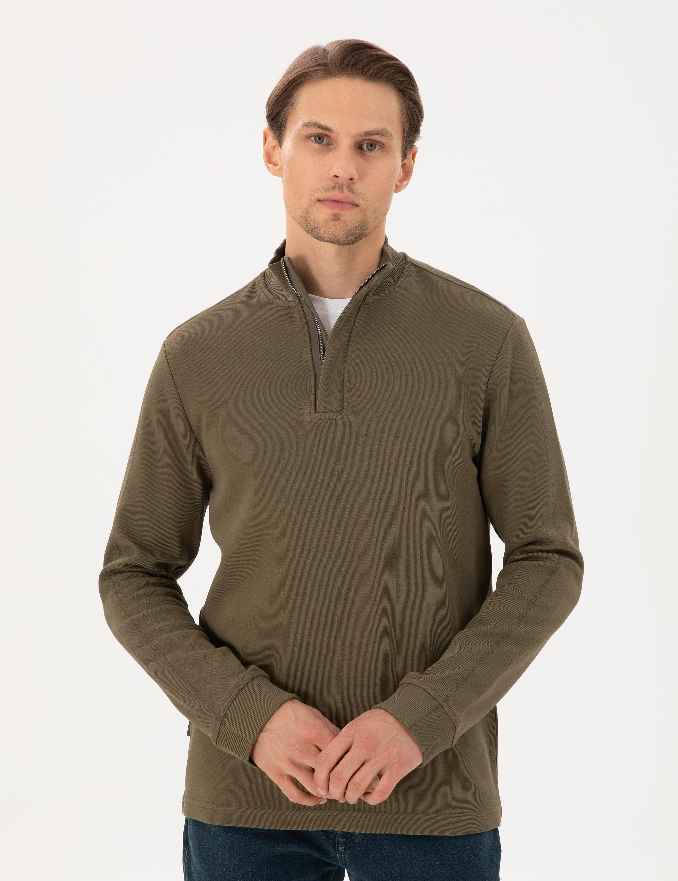 Koyu Haki Regular Fit Sweatshirt