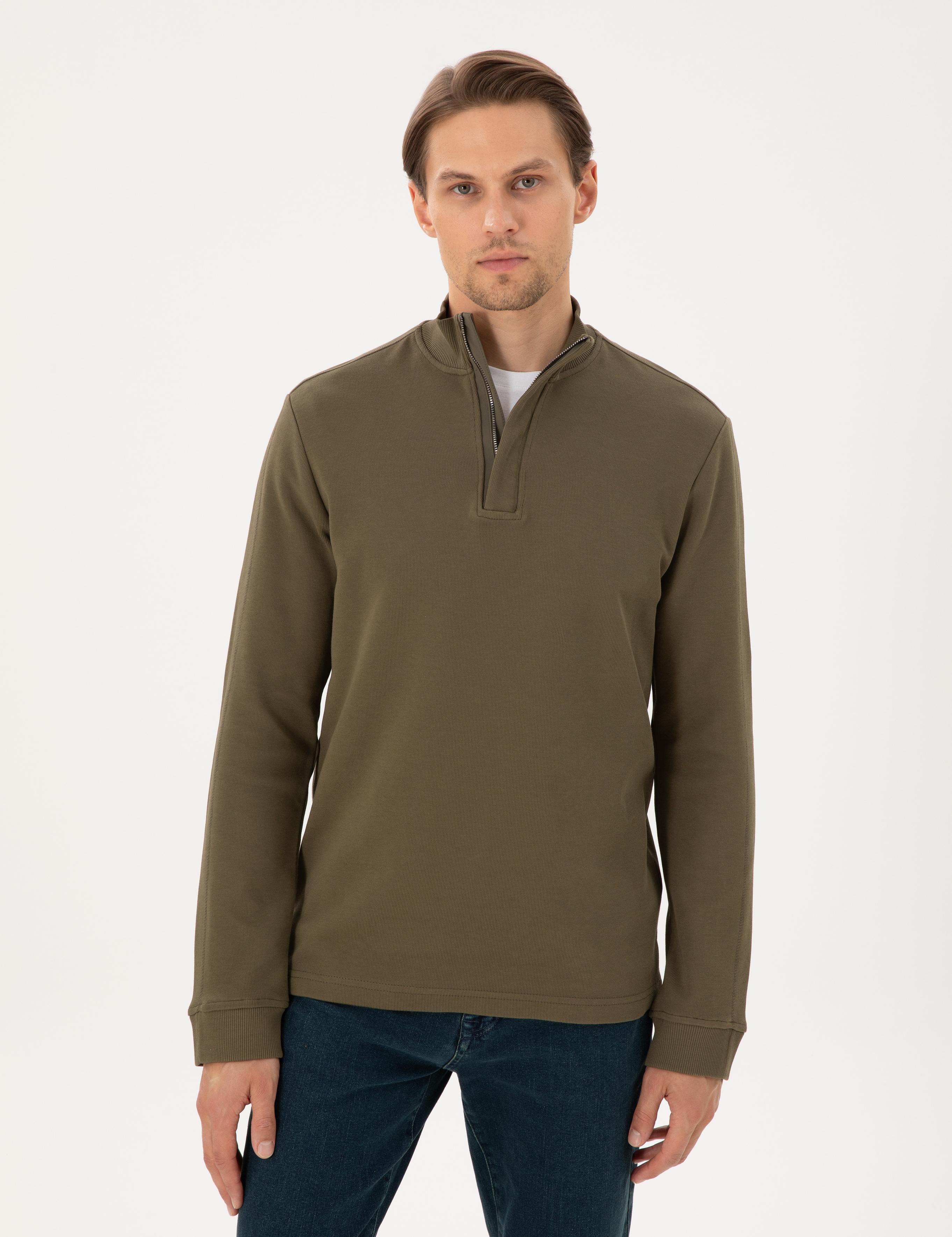 Koyu Haki Regular Fit Sweatshirt