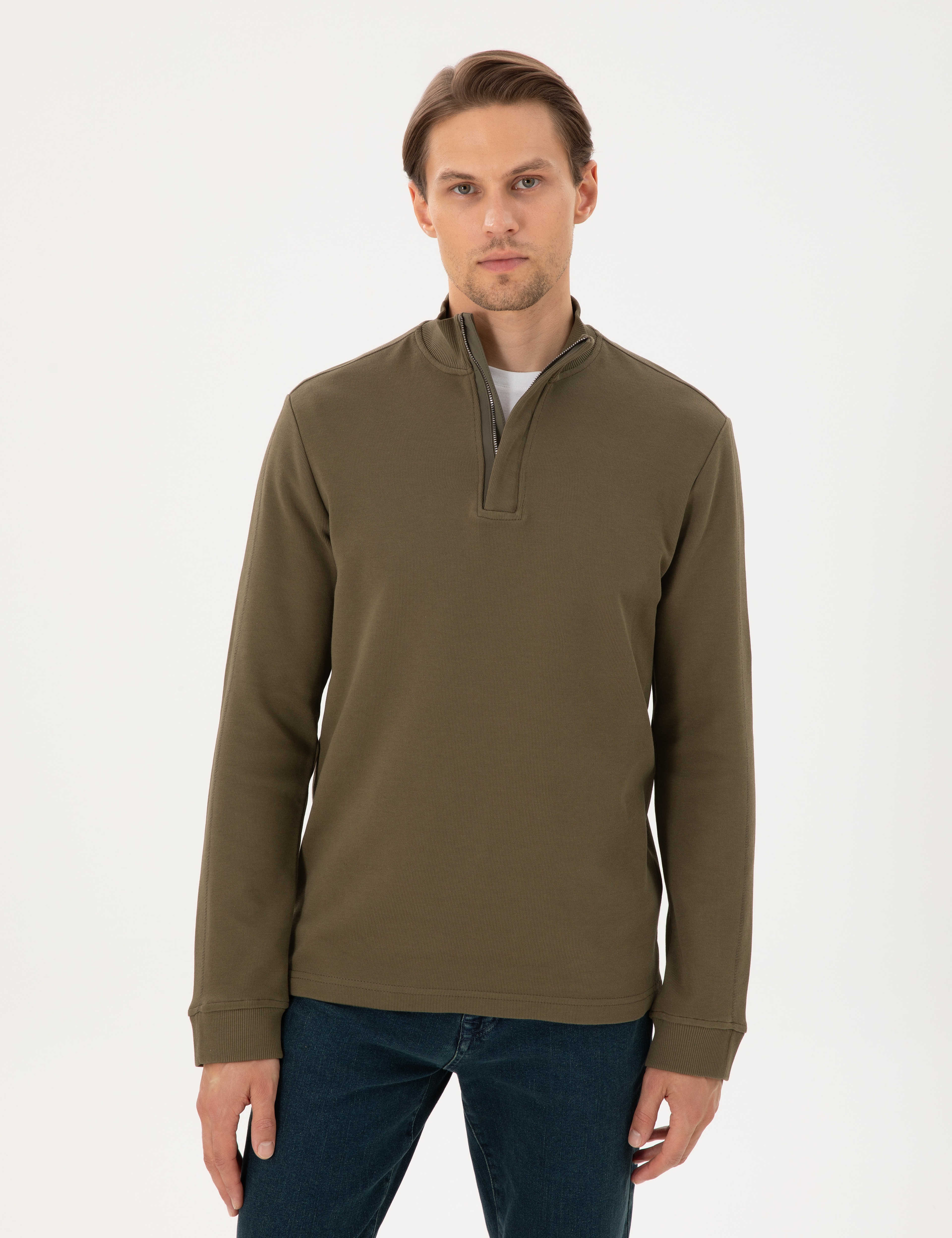 Koyu Haki Regular Fit Sweatshirt
