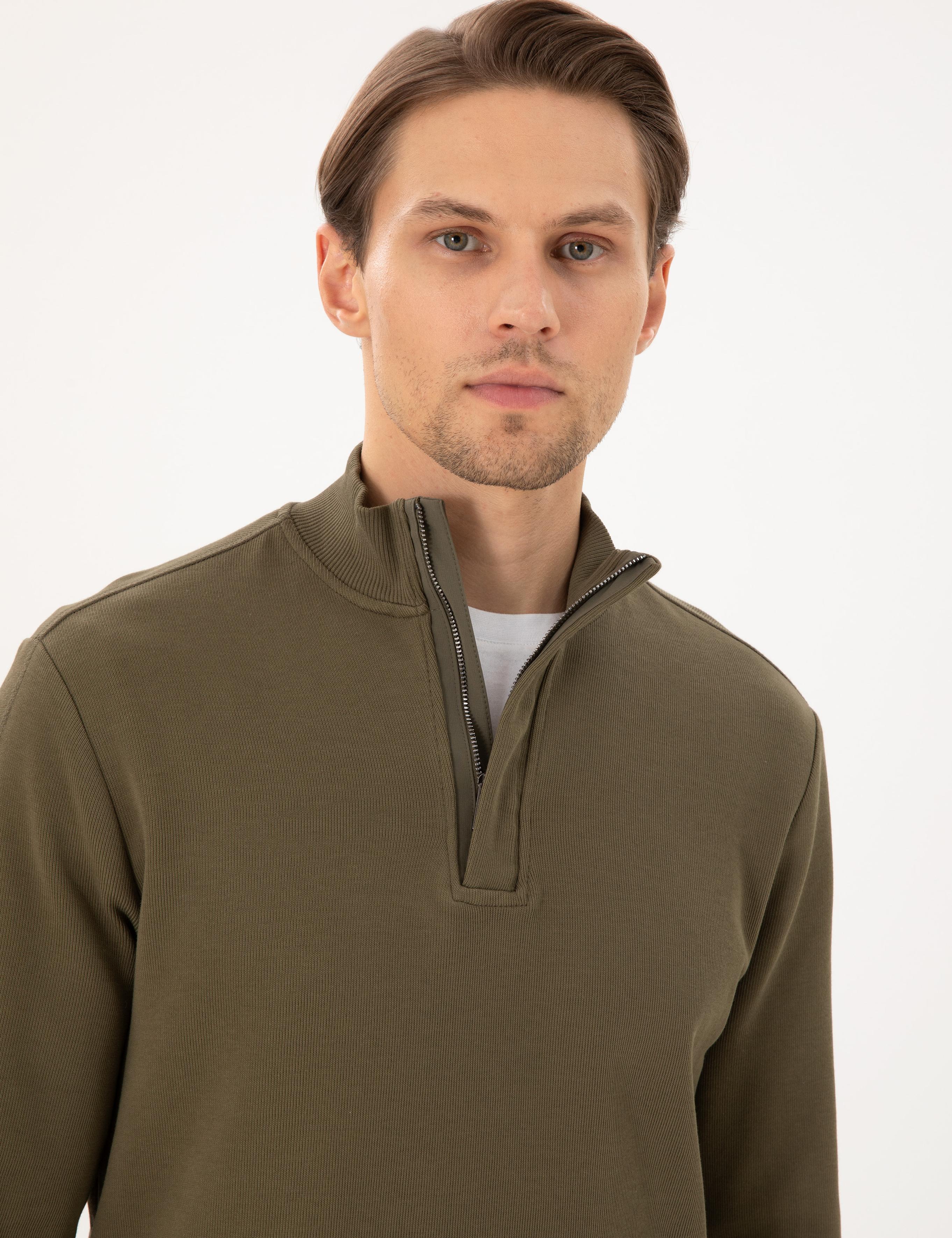 Koyu Haki Regular Fit Sweatshirt